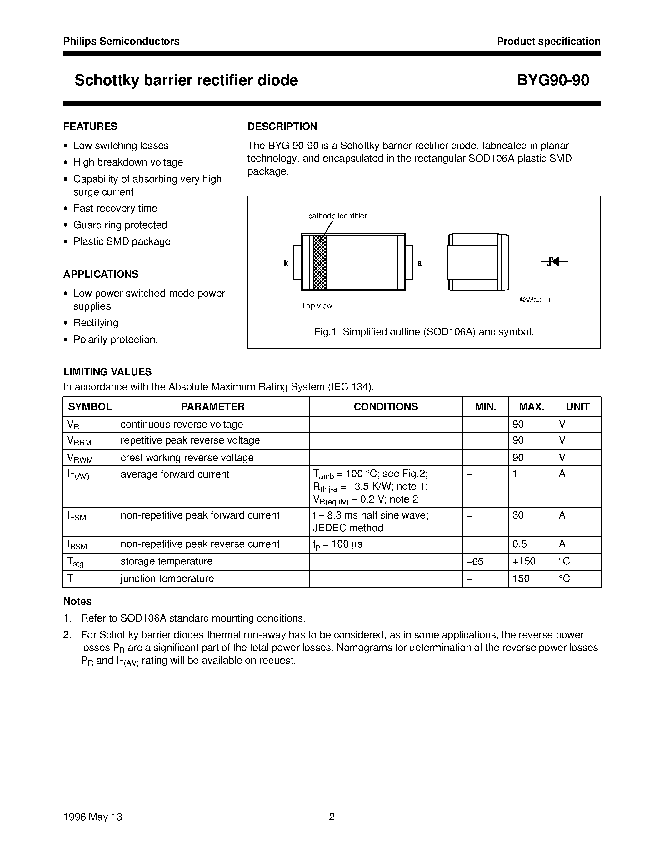 Datasheet BYG90-90 - Schottky barrier rectifier diode page 2