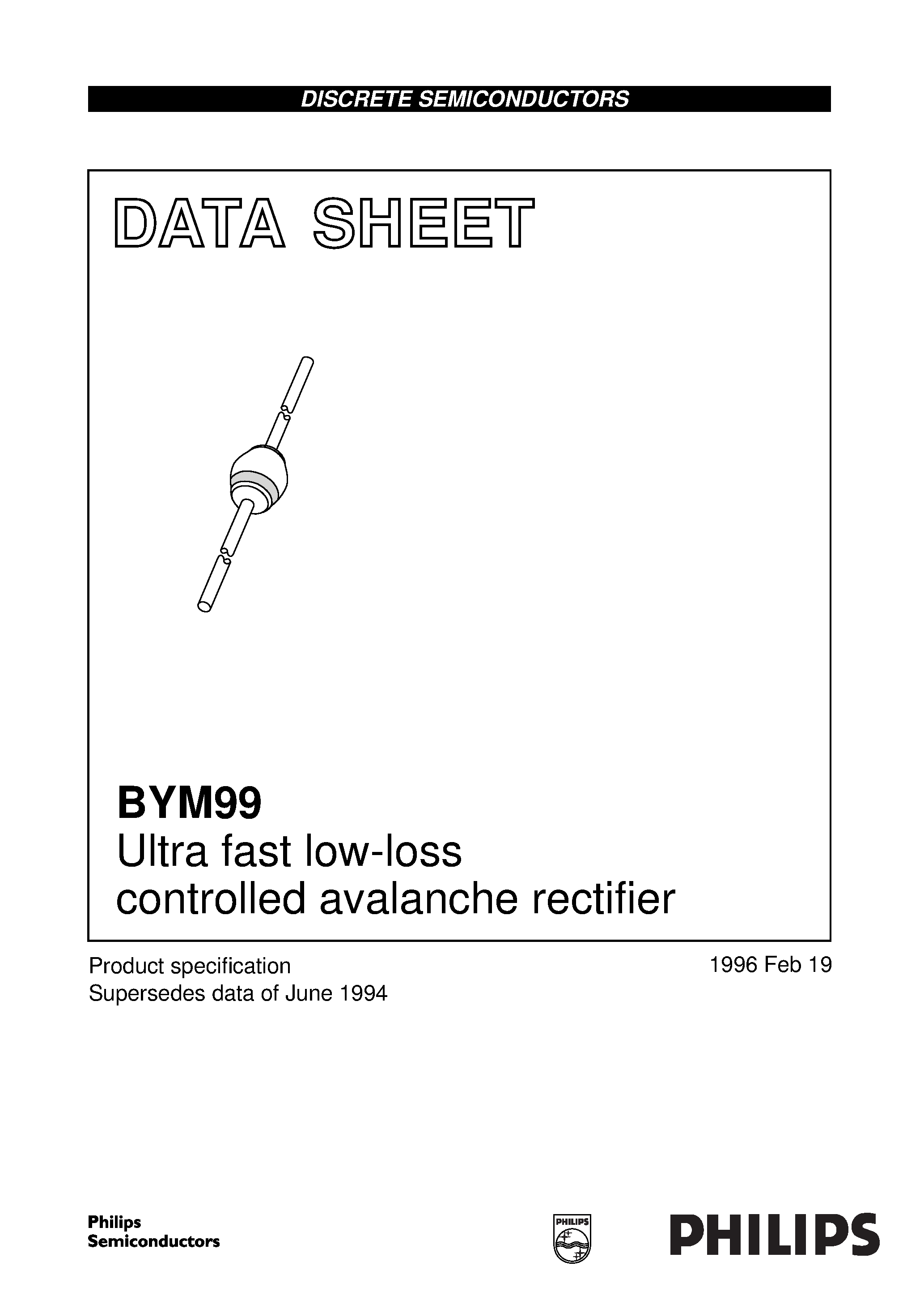 Datasheet BYM99 - Ultra fast low-loss controlled avalanche rectifier page 1