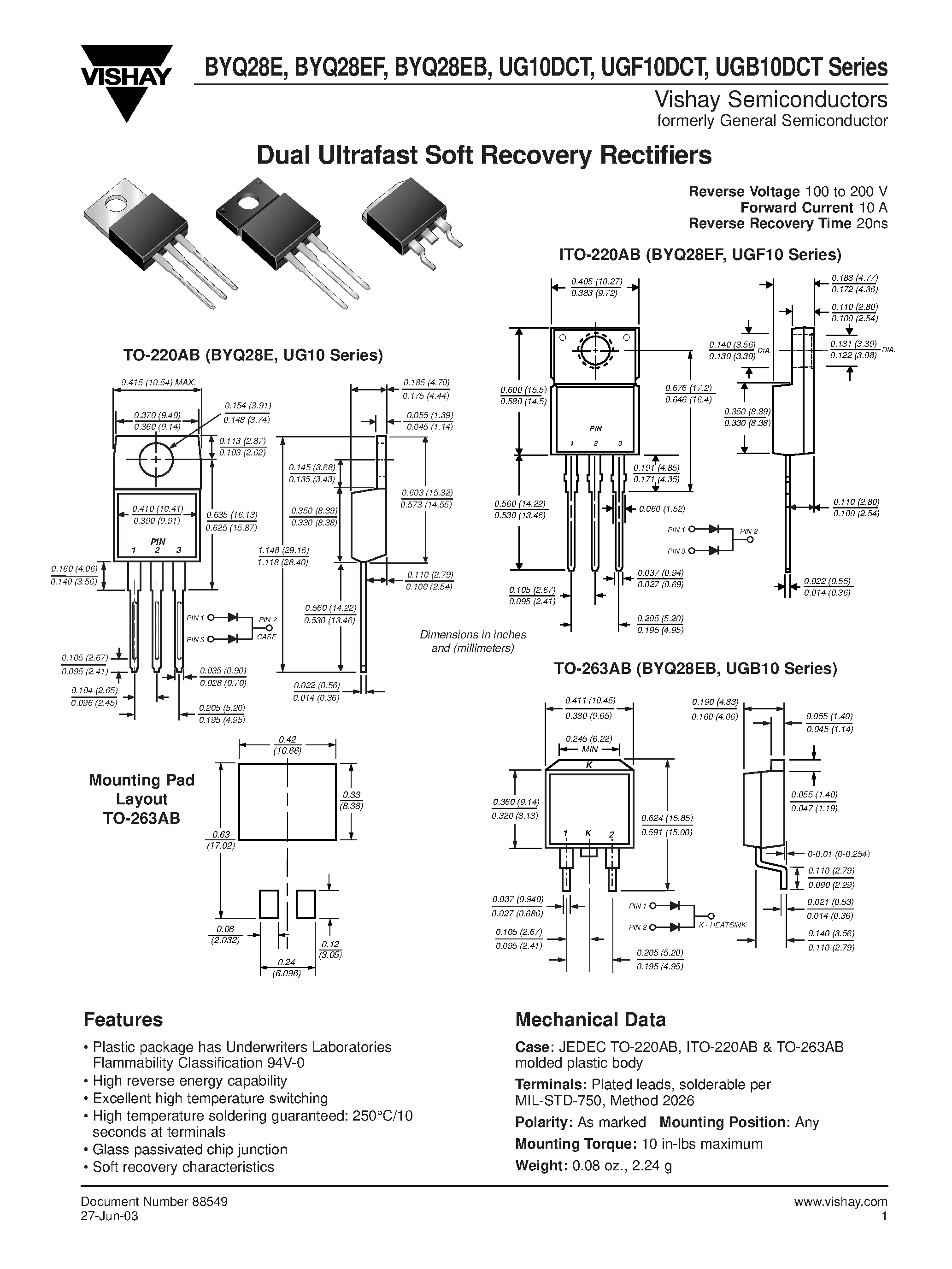 Datasheet BYQ28E - Dual Ultrafast Soft Recovery Rectifiers page 1