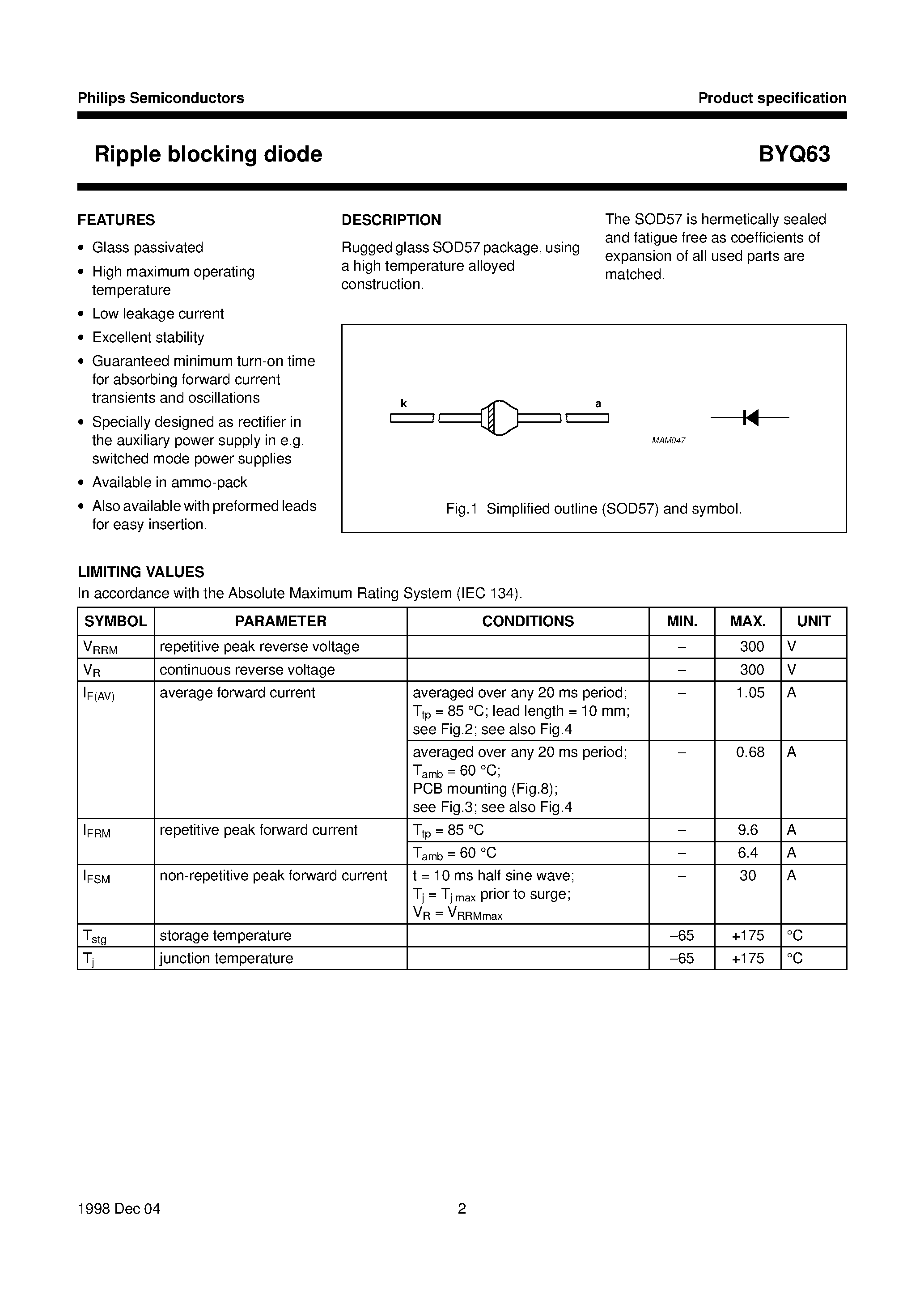 Datasheet BYQ63 page 2 Datasheet BYQ63 - Ripple blocking diode page 2