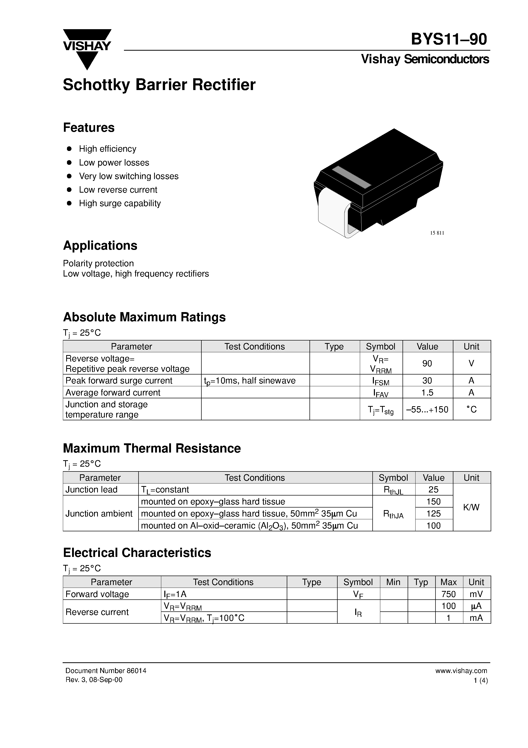 Datasheet BYS11-90 - Schottky Barrier Rectifier page 1