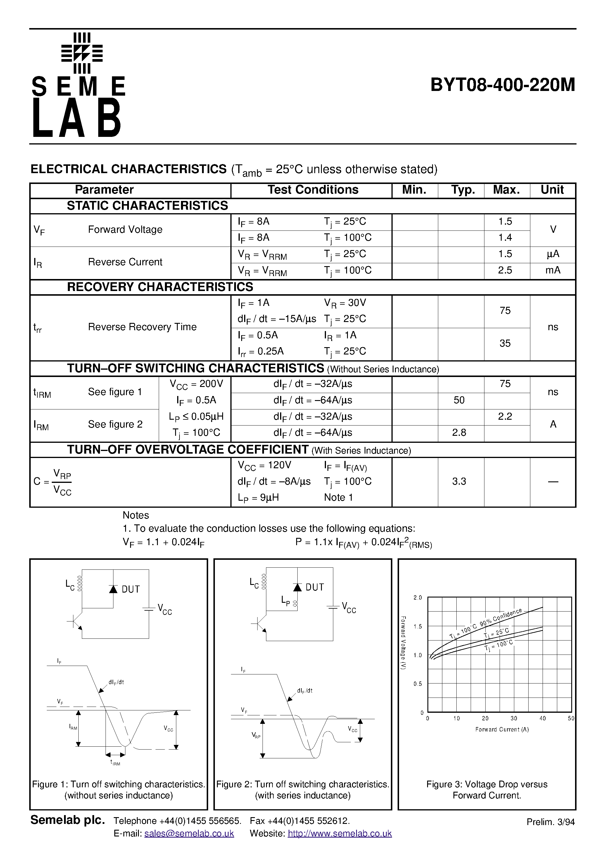 Datasheet BYT08-400-220M page 2 Datasheet BYT08-400-220M - DUAL FAST RECOVERY RECTIFIER IN TO220 METAL PACKAGE FOR HI.REL APPLICATIONS page 2