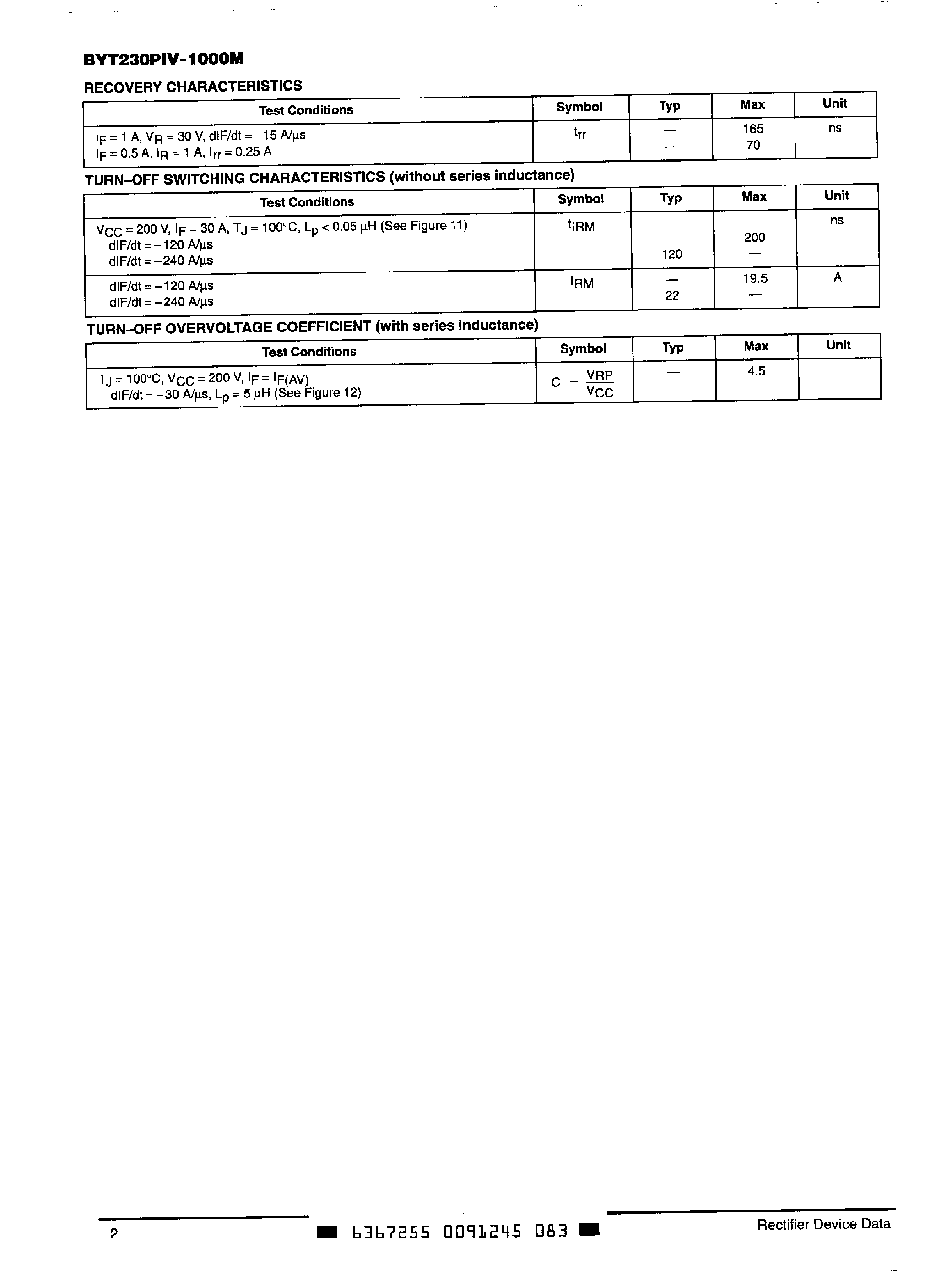 Datasheet BYT230PIV-1000M page 2 Datasheet BYT230PIV-1000M - Ultrafast Power Rectifiers page 2