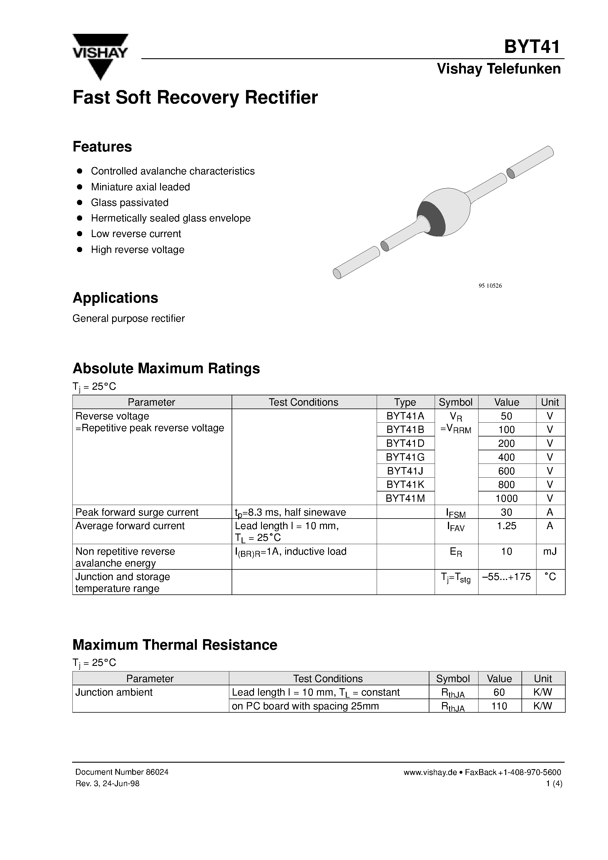 Datasheet BYT41M page 1 Datasheet BYT41M - Fast Soft Recovery Rectifier page 1