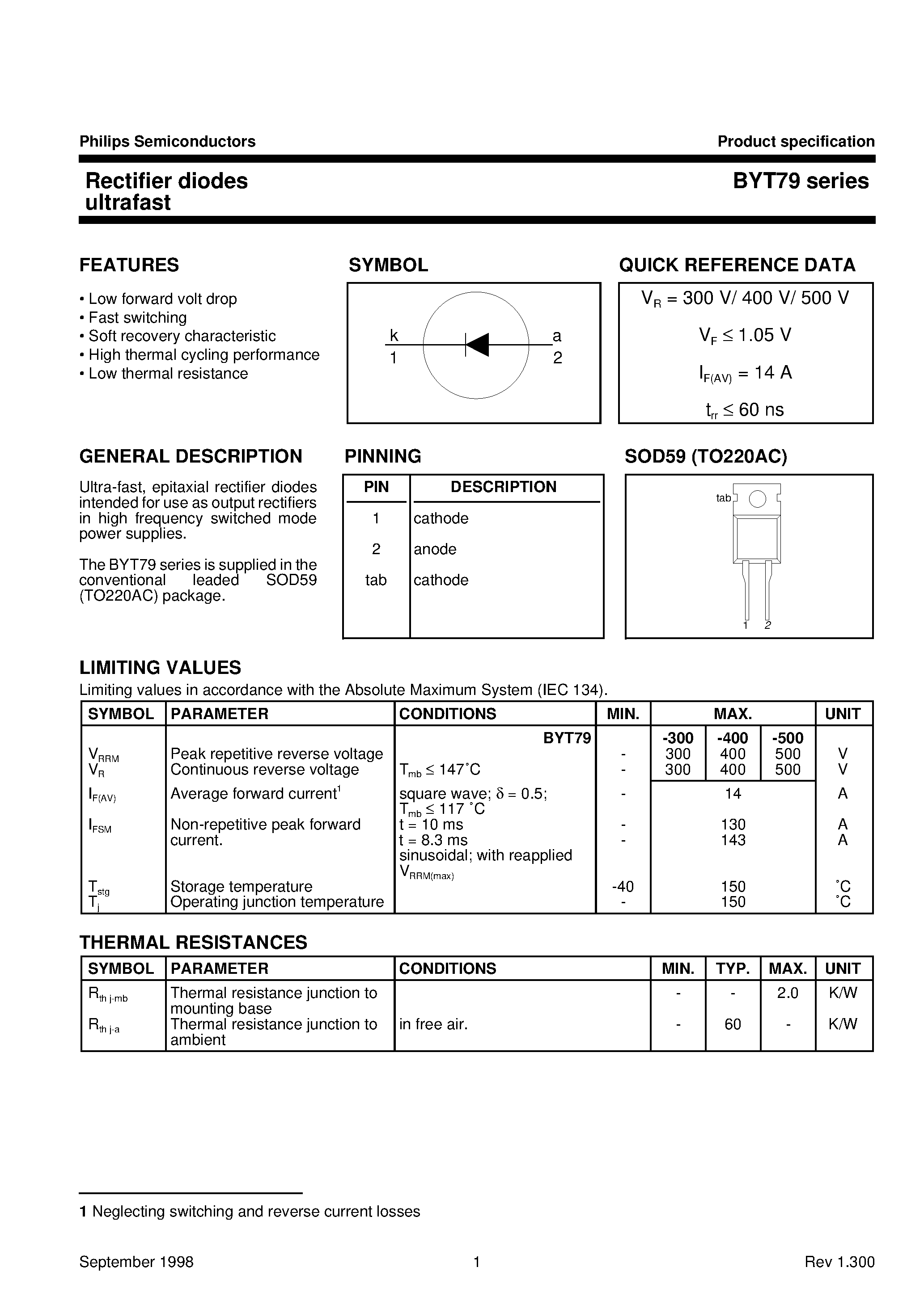 Datasheet BYT79 page 1 Datasheet BYT79 - Rectifier diodes ultrafast page 1