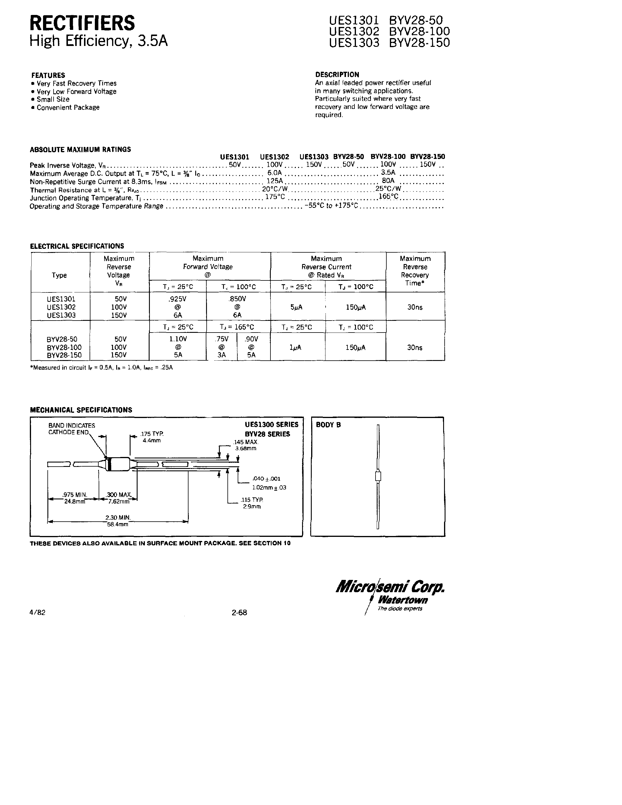 Datasheet BYV-100 page 1 Datasheet BYV-100 - RECTIFIERS page 1