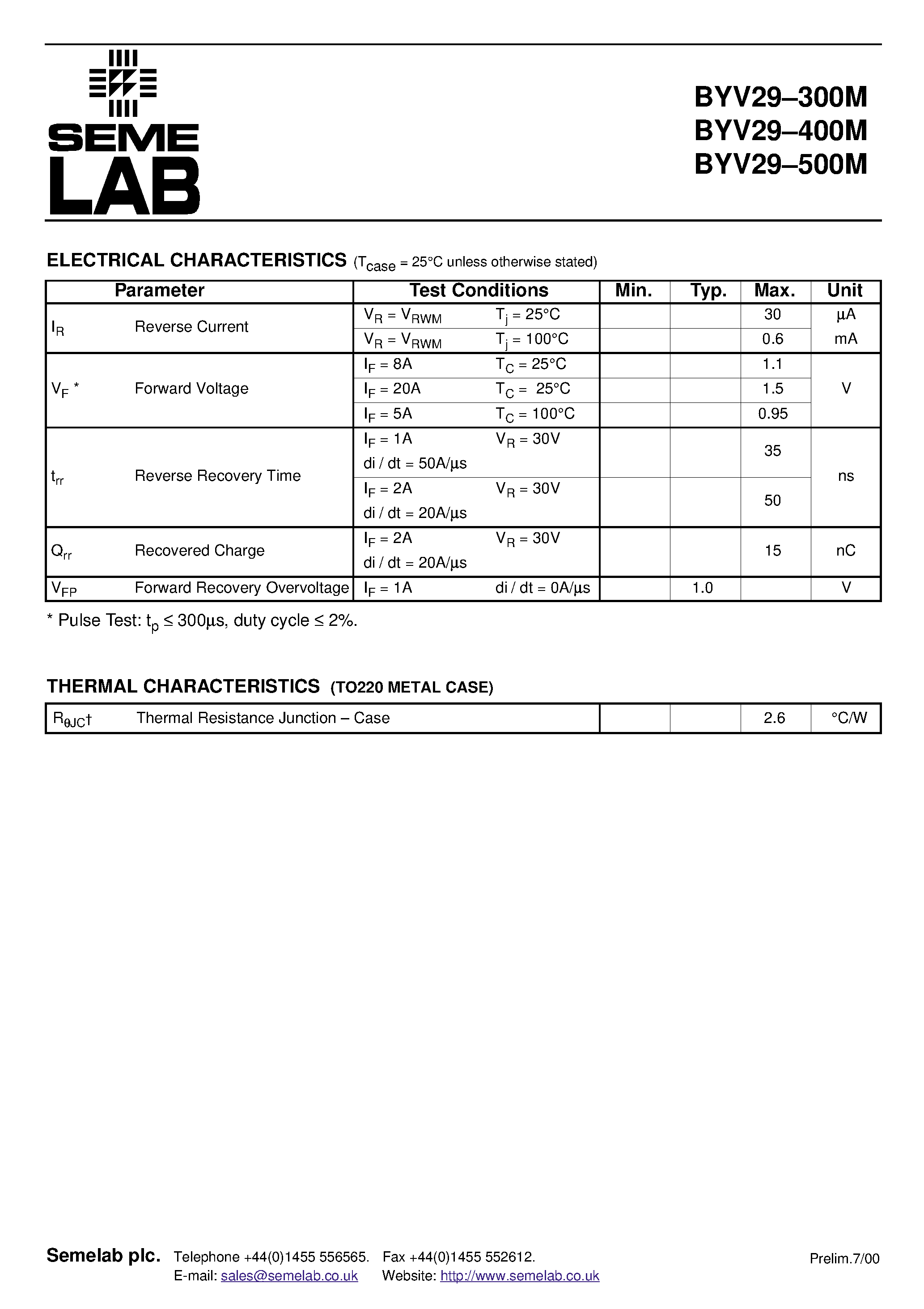 Datasheet BYV29300M page 2 Datasheet BYV29300M - HERMETICALLY SEALED FAST RECOVERY SILICON RECTIFIER FOR HI.REL APPLICATIONS page 2