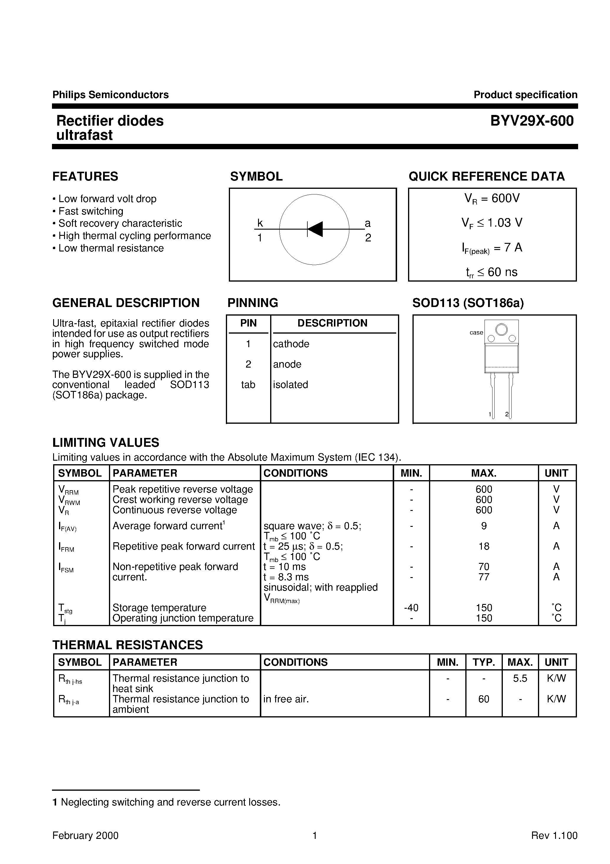 Datasheet BYV29X-600 page 1 Datasheet BYV29X-600 - Rectifier diodes ultrafast page 1