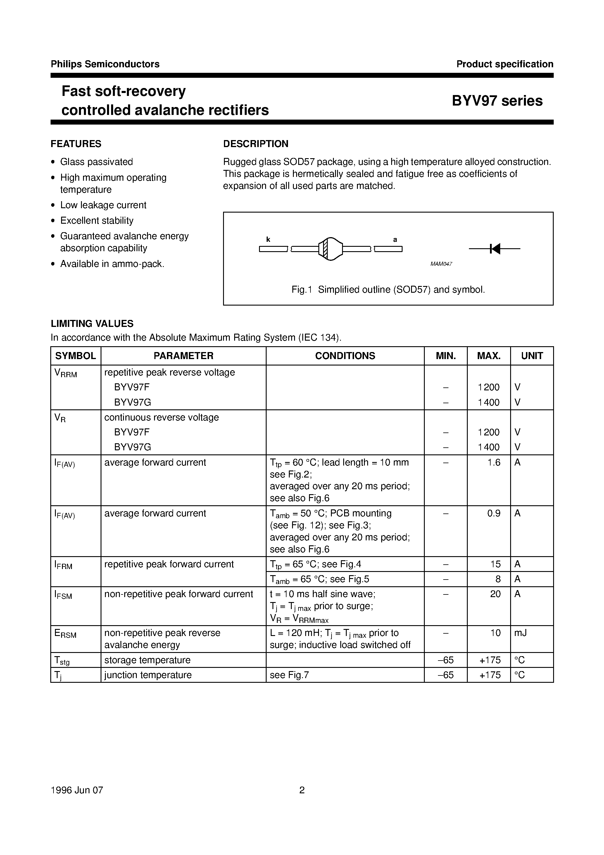 Datasheet BYV97G page 2 Datasheet BYV97G - Fast soft-recovery controlled avalanche rectifiers page 2