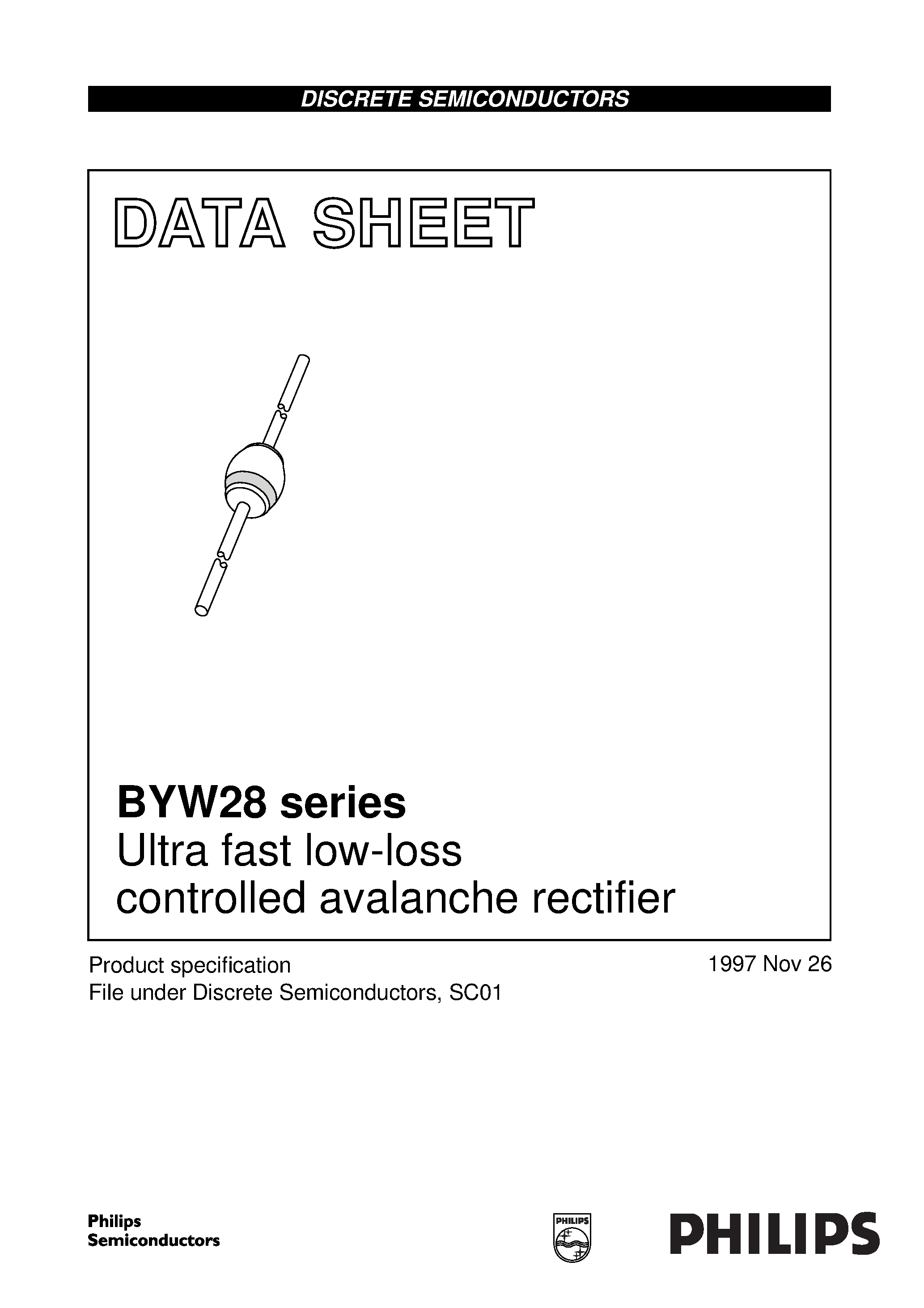 Datasheet BYW28 page 1 Datasheet BYW28 - Ultra fast low-loss controlled avalanche rectifier page 1