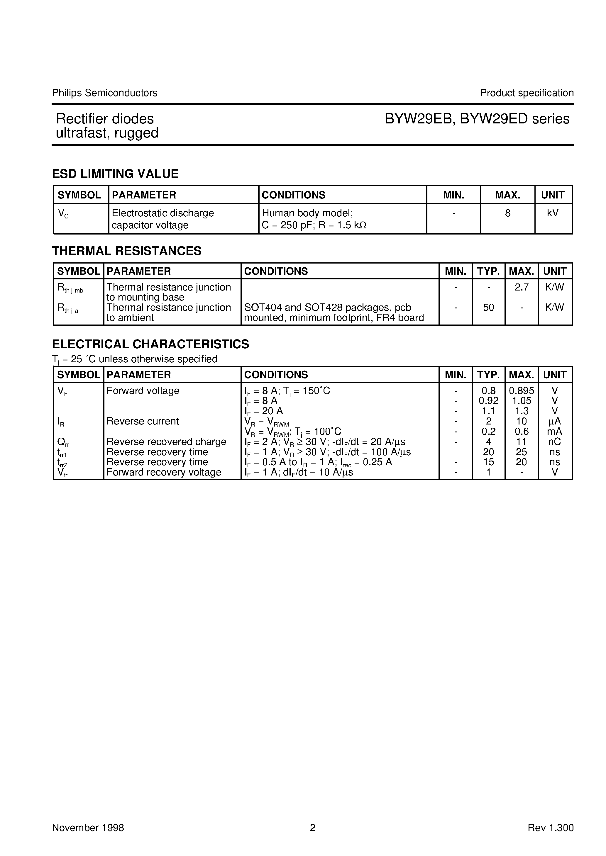 Datasheet BYW29EB-200 - Rectifier diodes ultrafast/ rugged page 2
