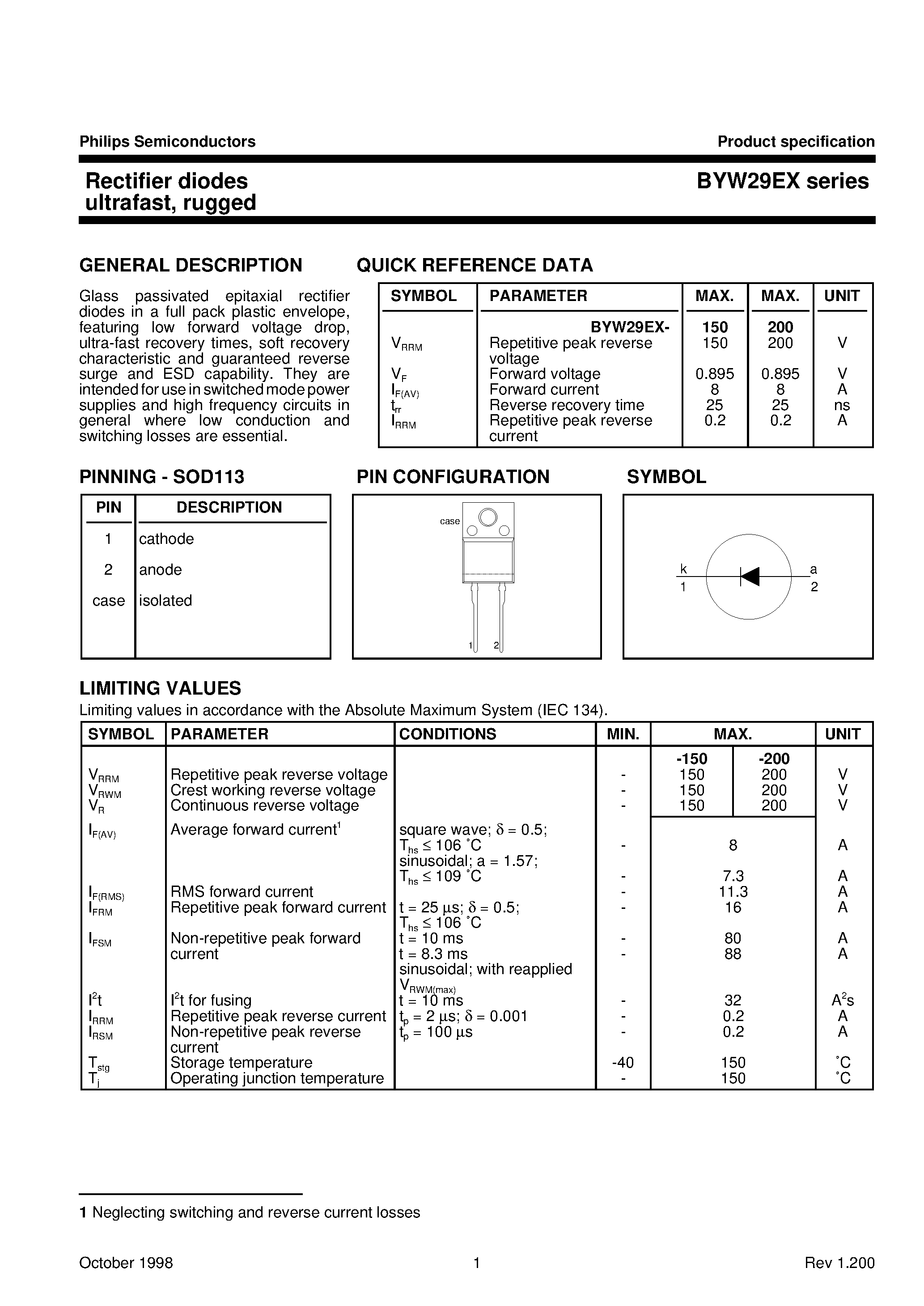 Datasheet BYW29EX - Rectifier diodes ultrafast/ rugged page 1