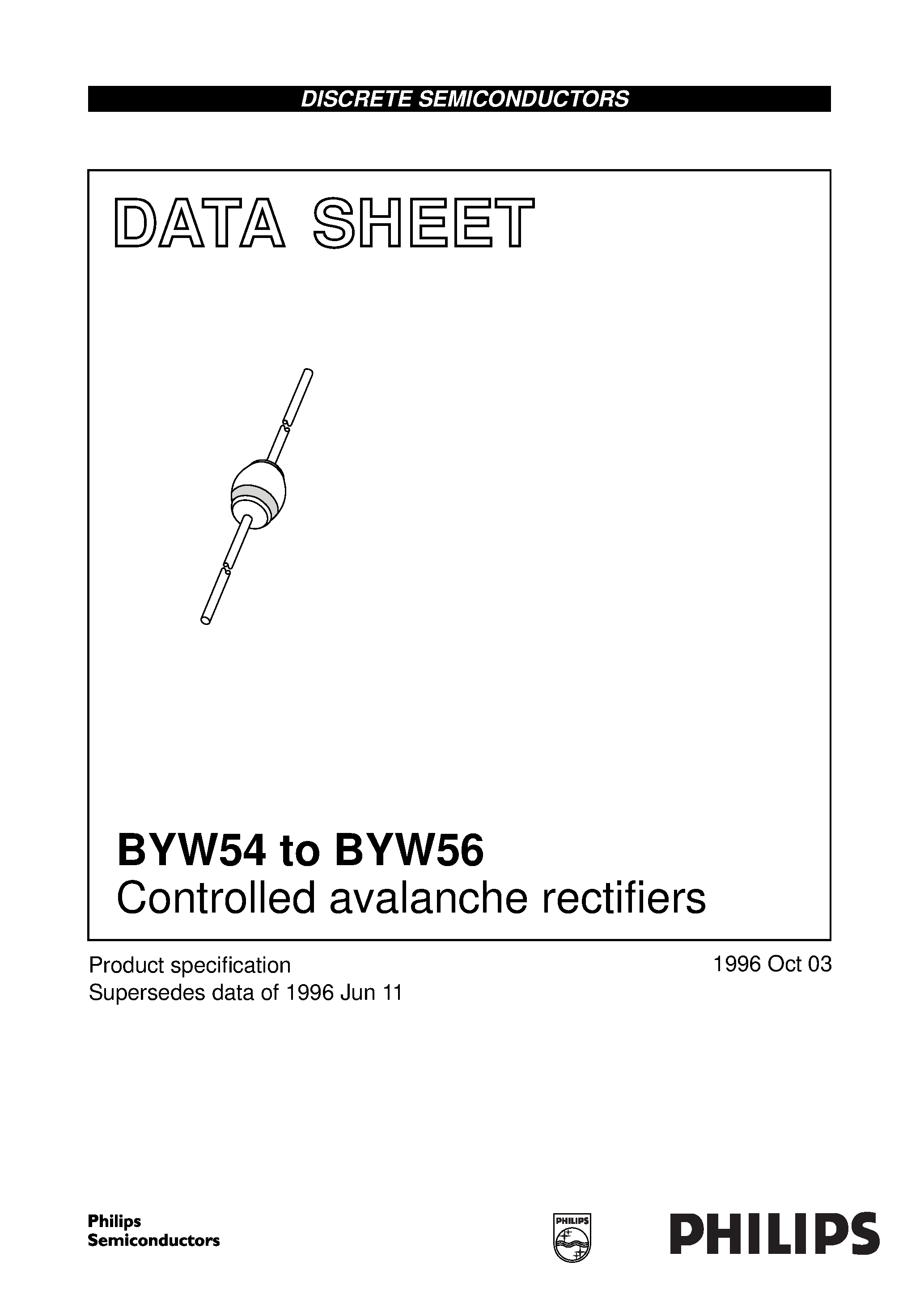 Datasheet BYW55 page 1 Datasheet BYW55 - Controlled avalanche rectifiers page 1