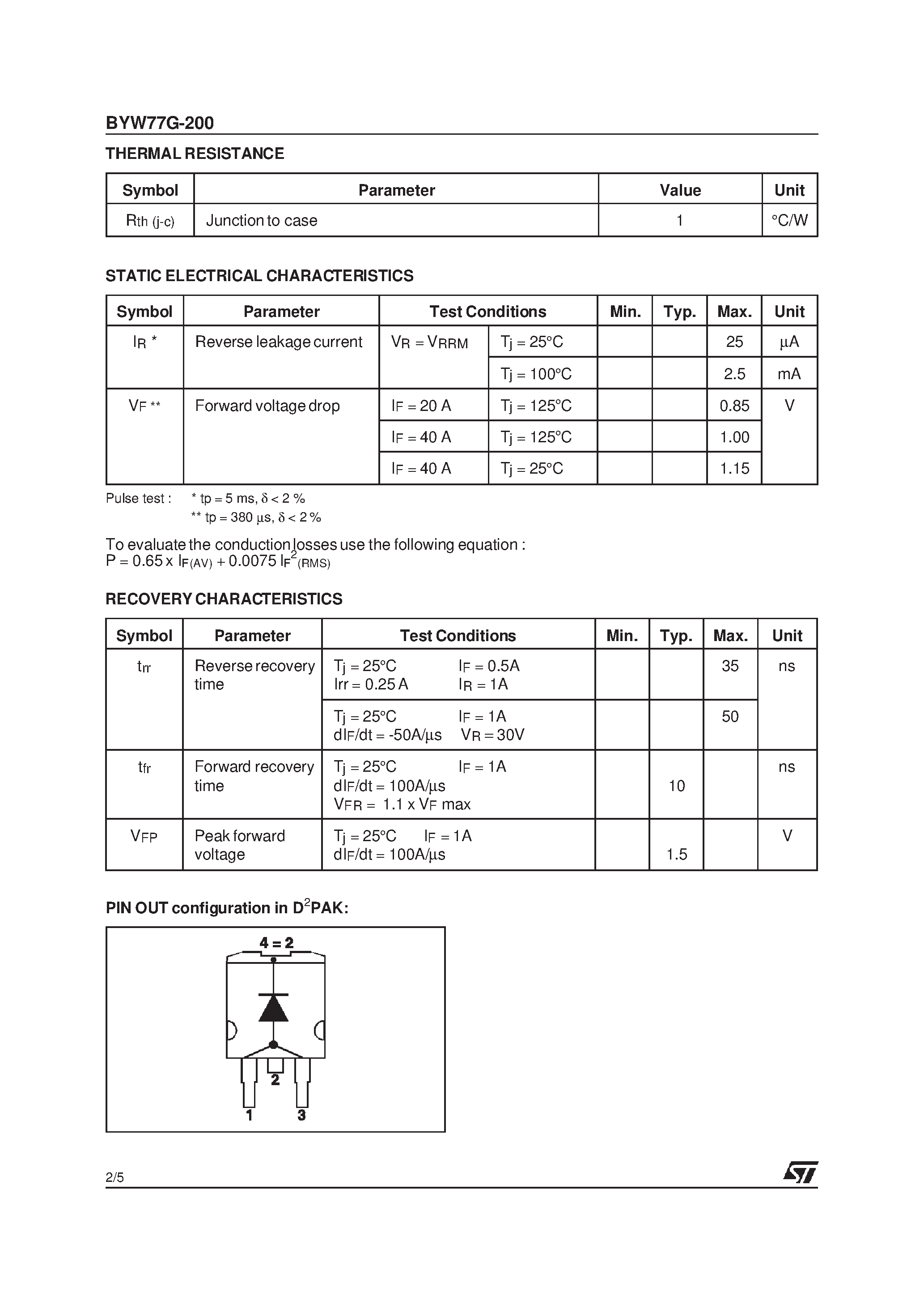 Datasheet BYW77 page 2 Datasheet BYW77 - HIGH EFFICIENCY FAST RECOVERY RECTIFIER DIODES page 2