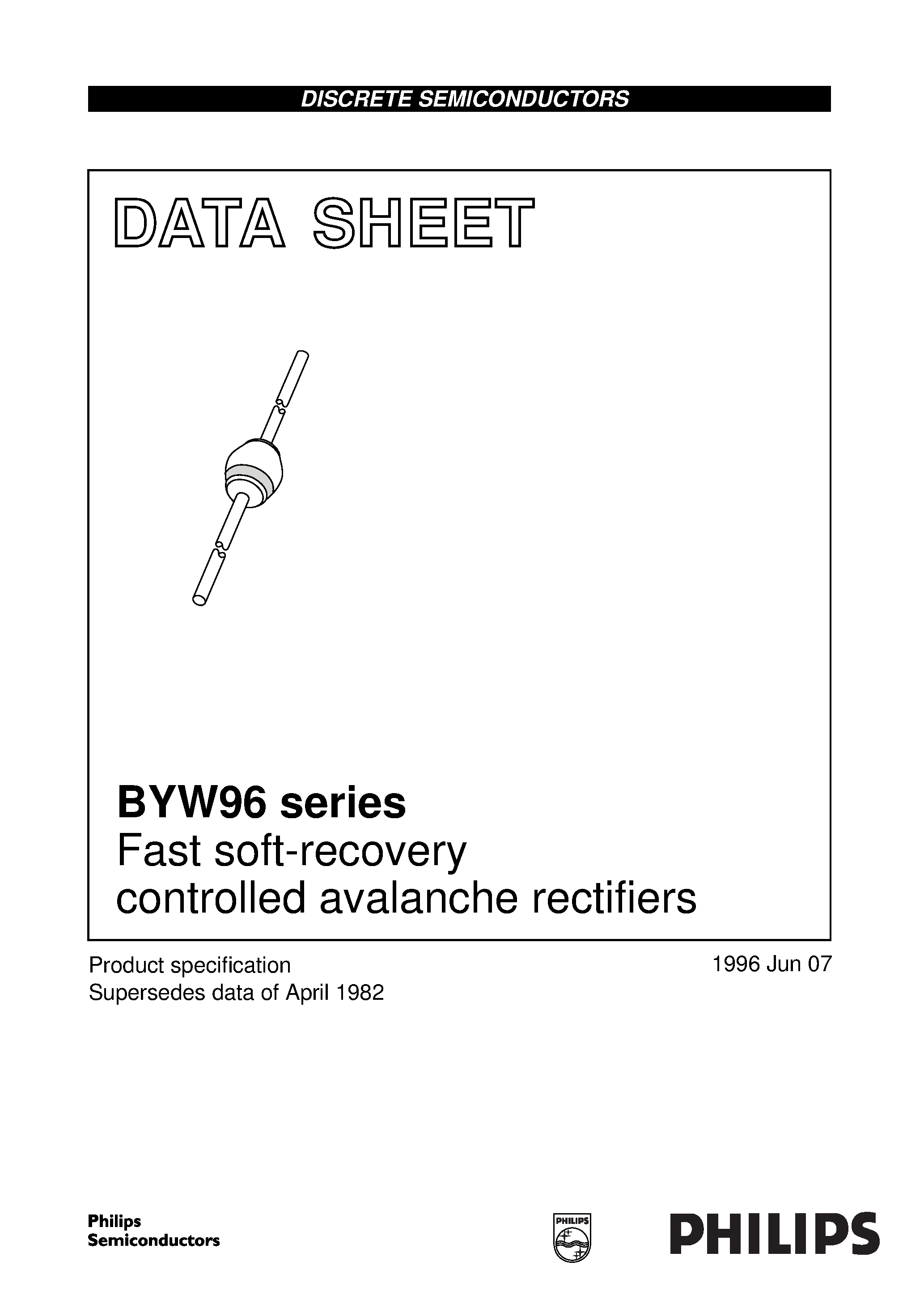 Datasheet BYW96E page 1 Datasheet BYW96E - Fast soft-recovery controlled avalanche rectifiers page 1