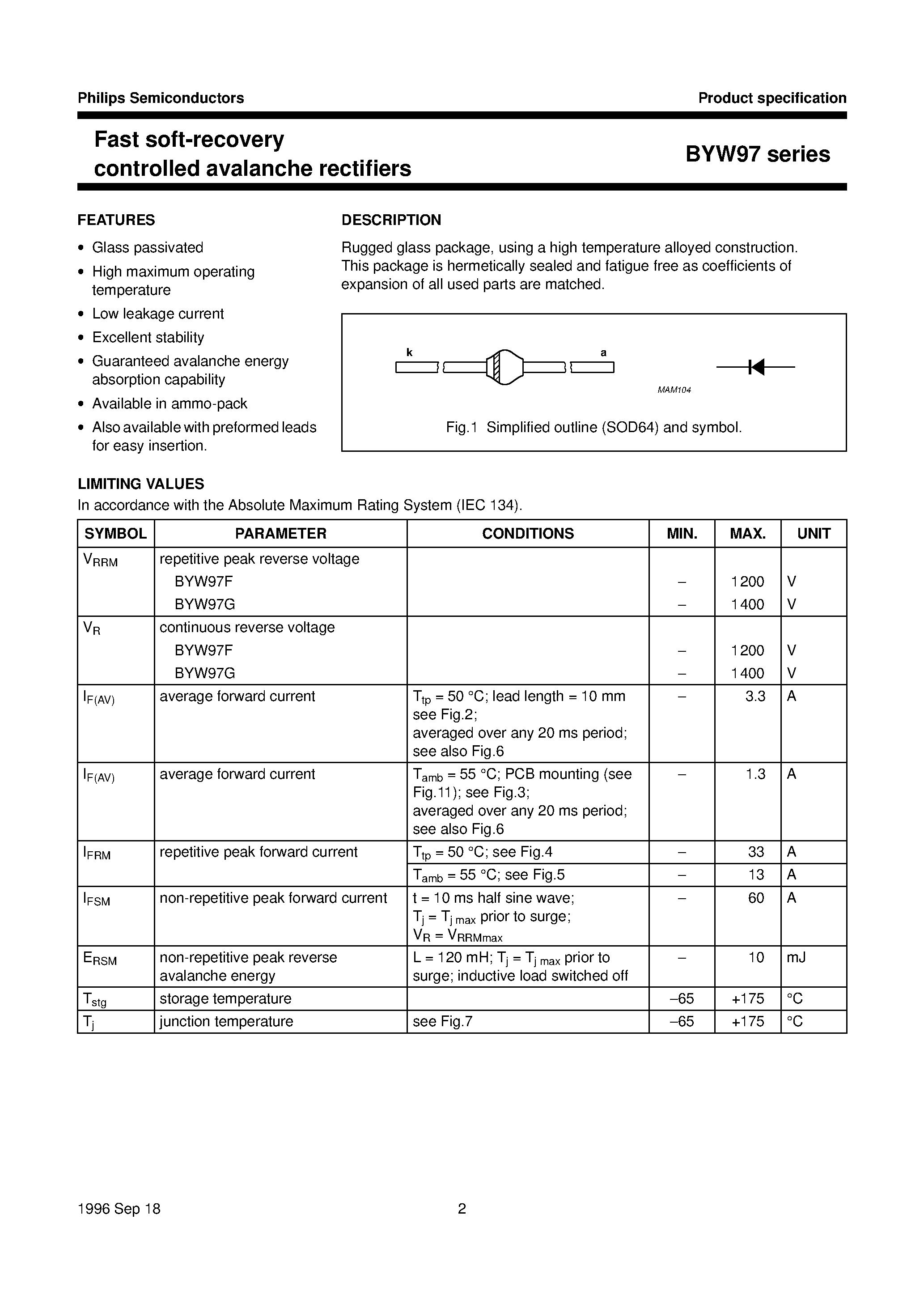 Datasheet BYW97G page 2 Datasheet BYW97G - Fast soft-recovery controlled avalanche rectifiers page 2