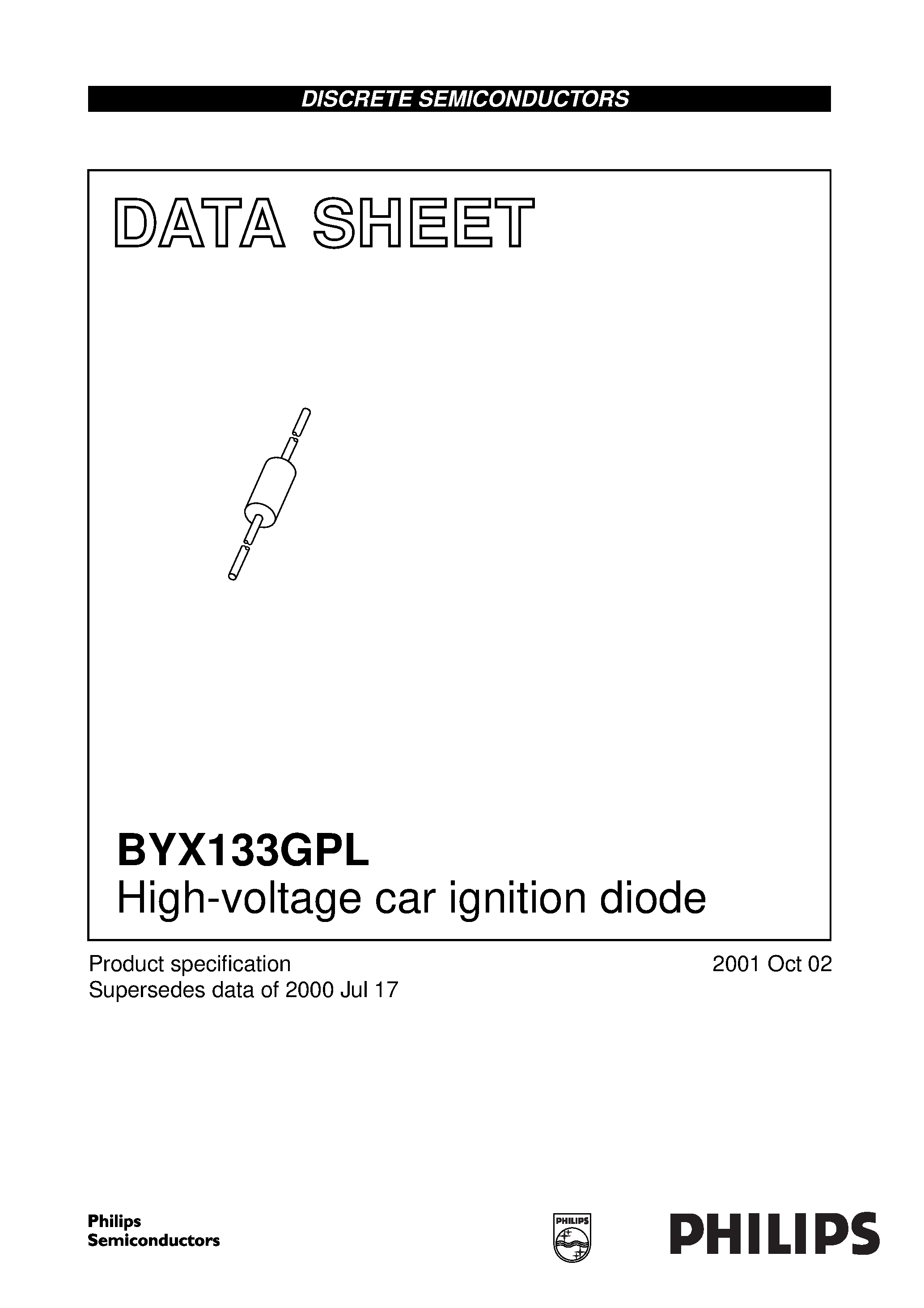 Datasheet BYX133GPL page 1 Datasheet BYX133GPL - High-voltage car ignition diode page 1