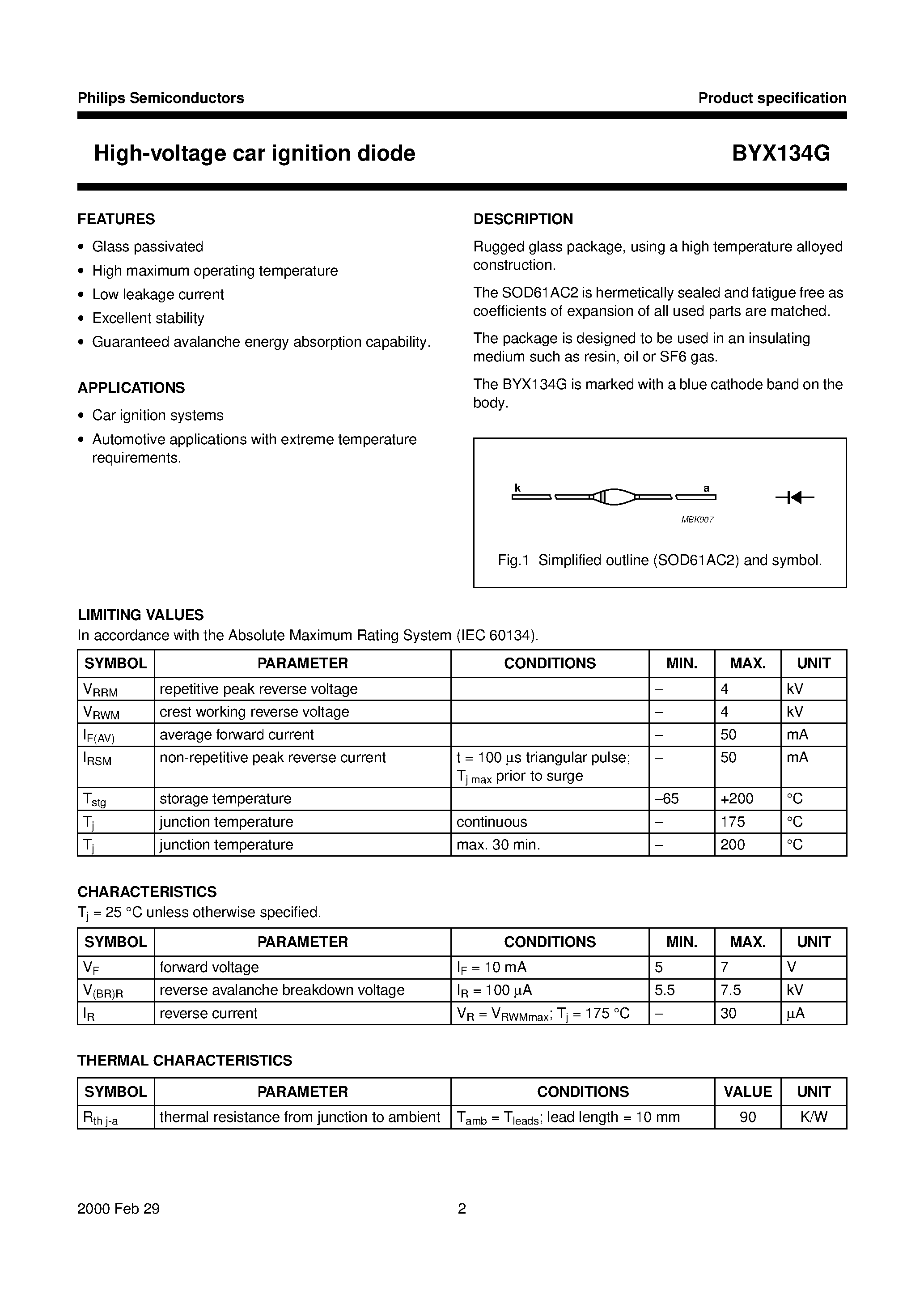 Datasheet BYX134G - High-voltage car ignition diode page 2