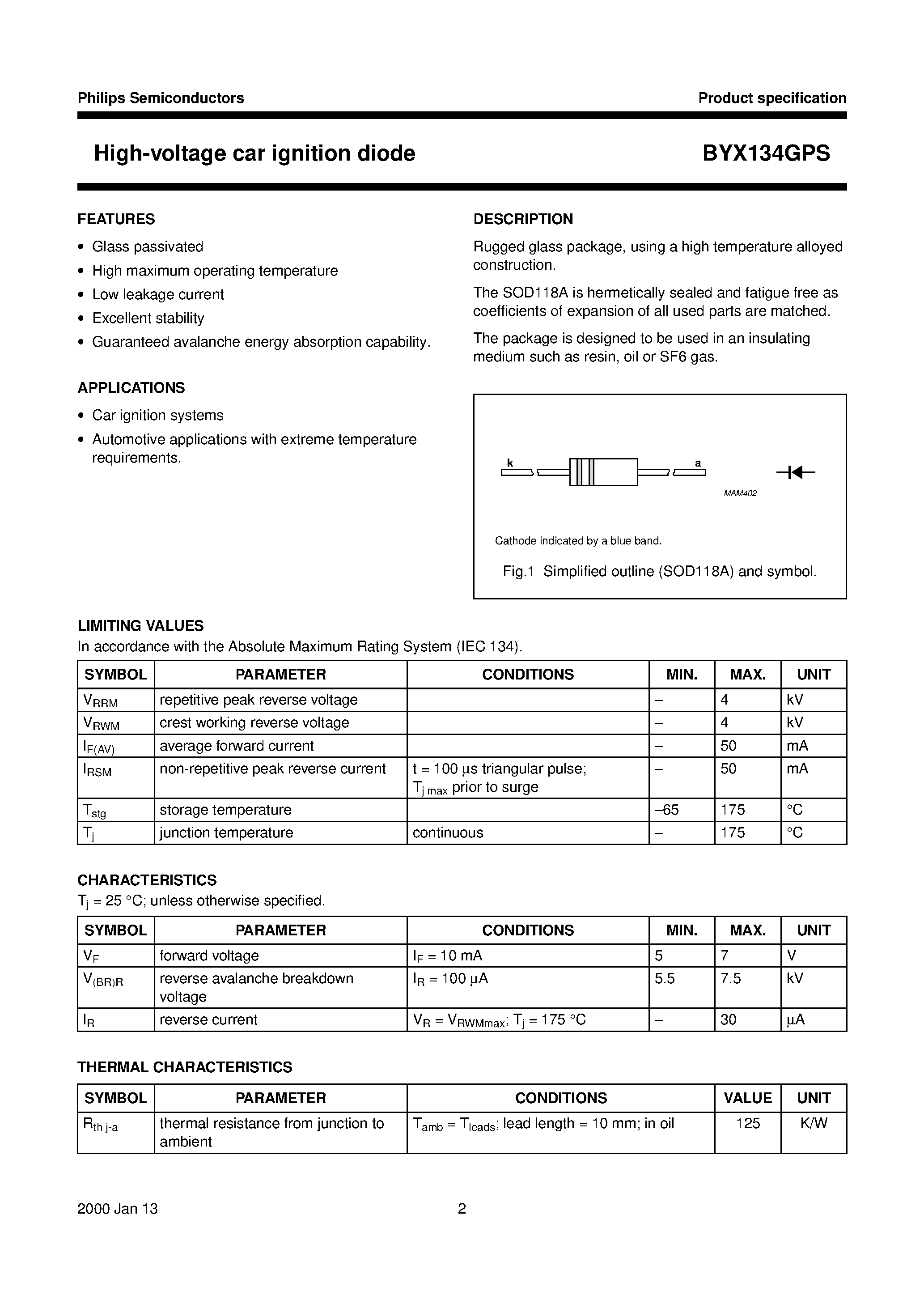 Datasheet BYX134GPS page 2 Datasheet BYX134GPS - High-voltage car ignition diode page 2
