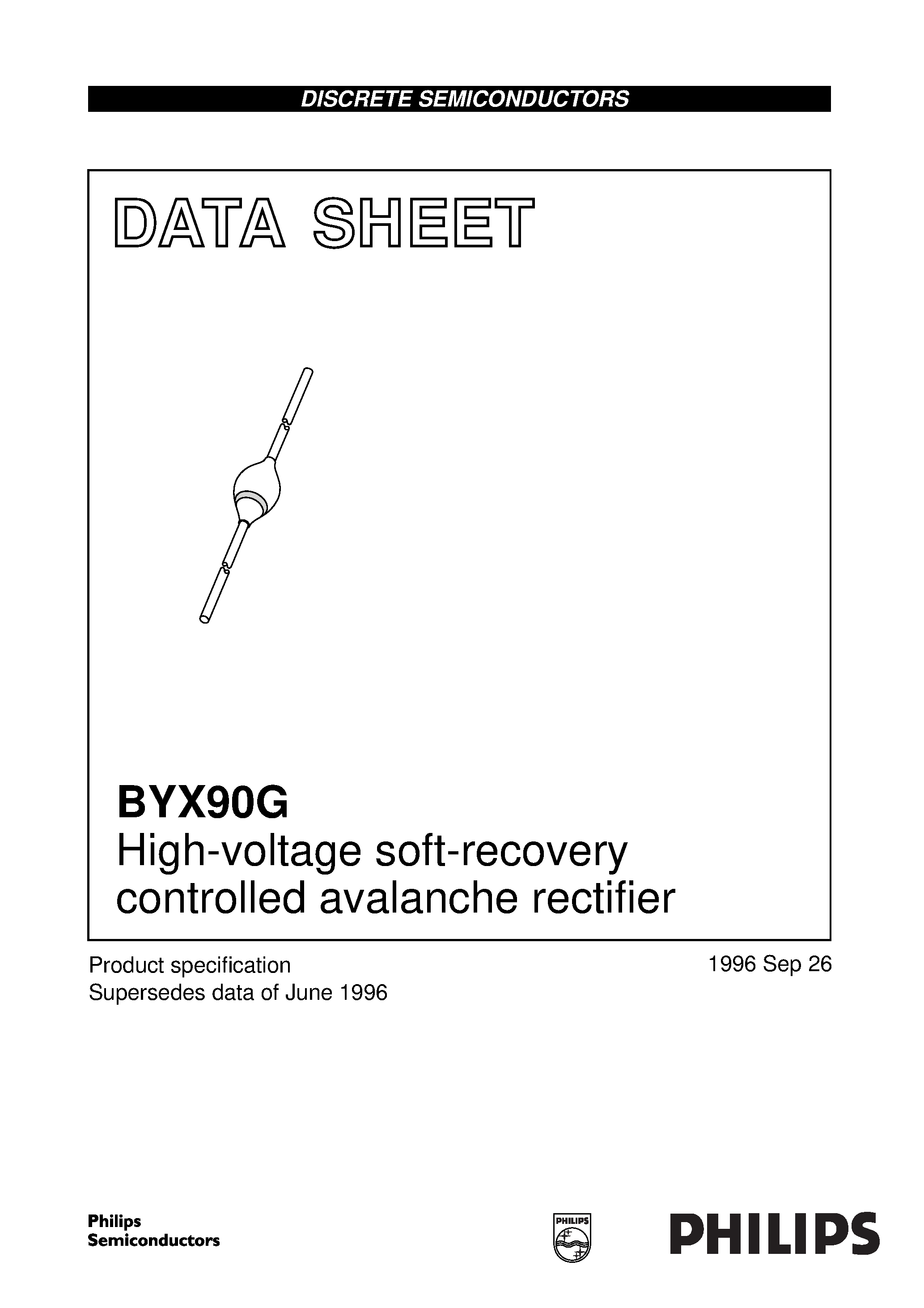 Datasheet BYX90G page 1 Datasheet BYX90G - High-voltage soft-recovery controlled avalanche rectifier page 1