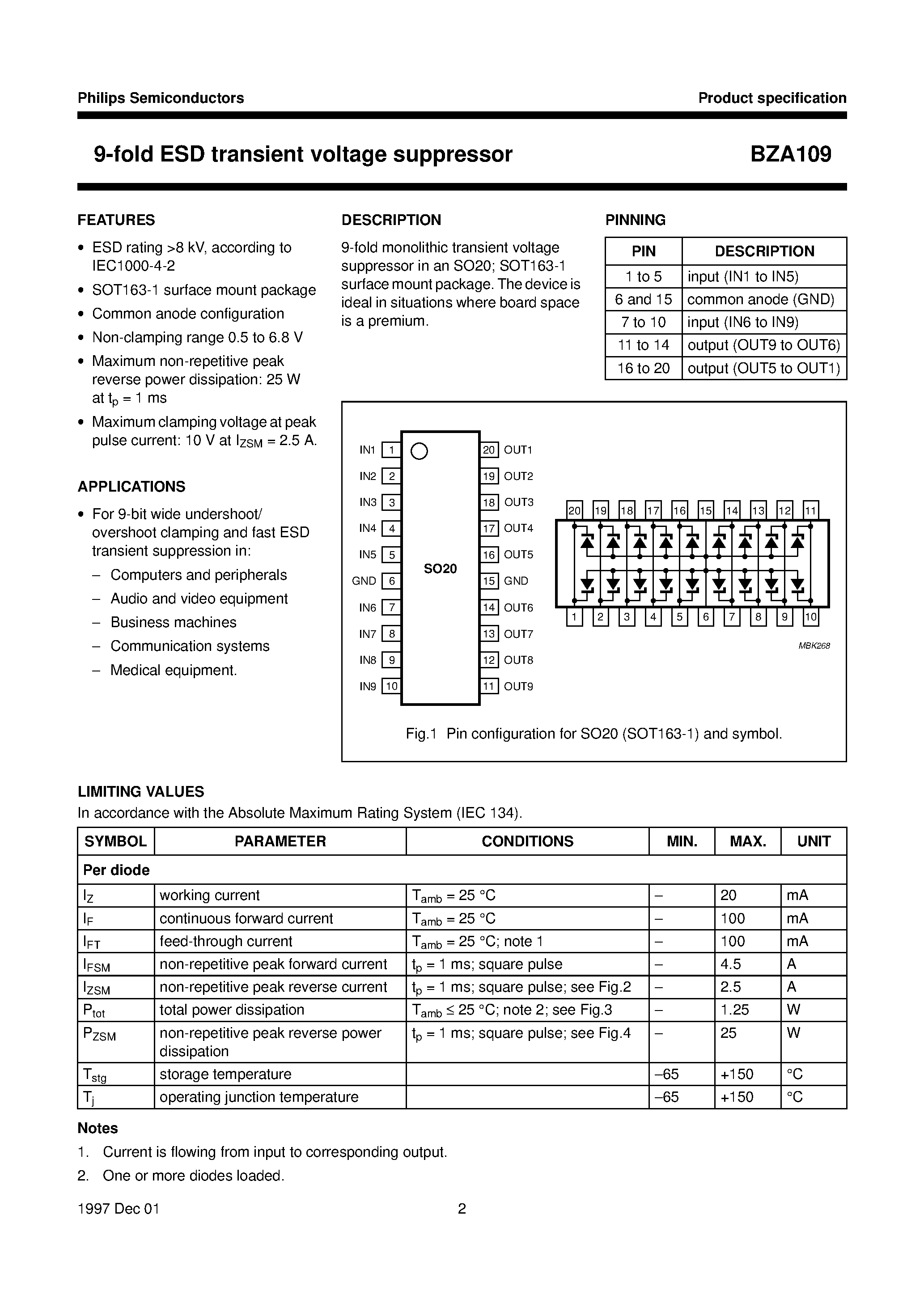 Даташит BZA109 - 9-fold ESD transient voltage suppressor страница 2