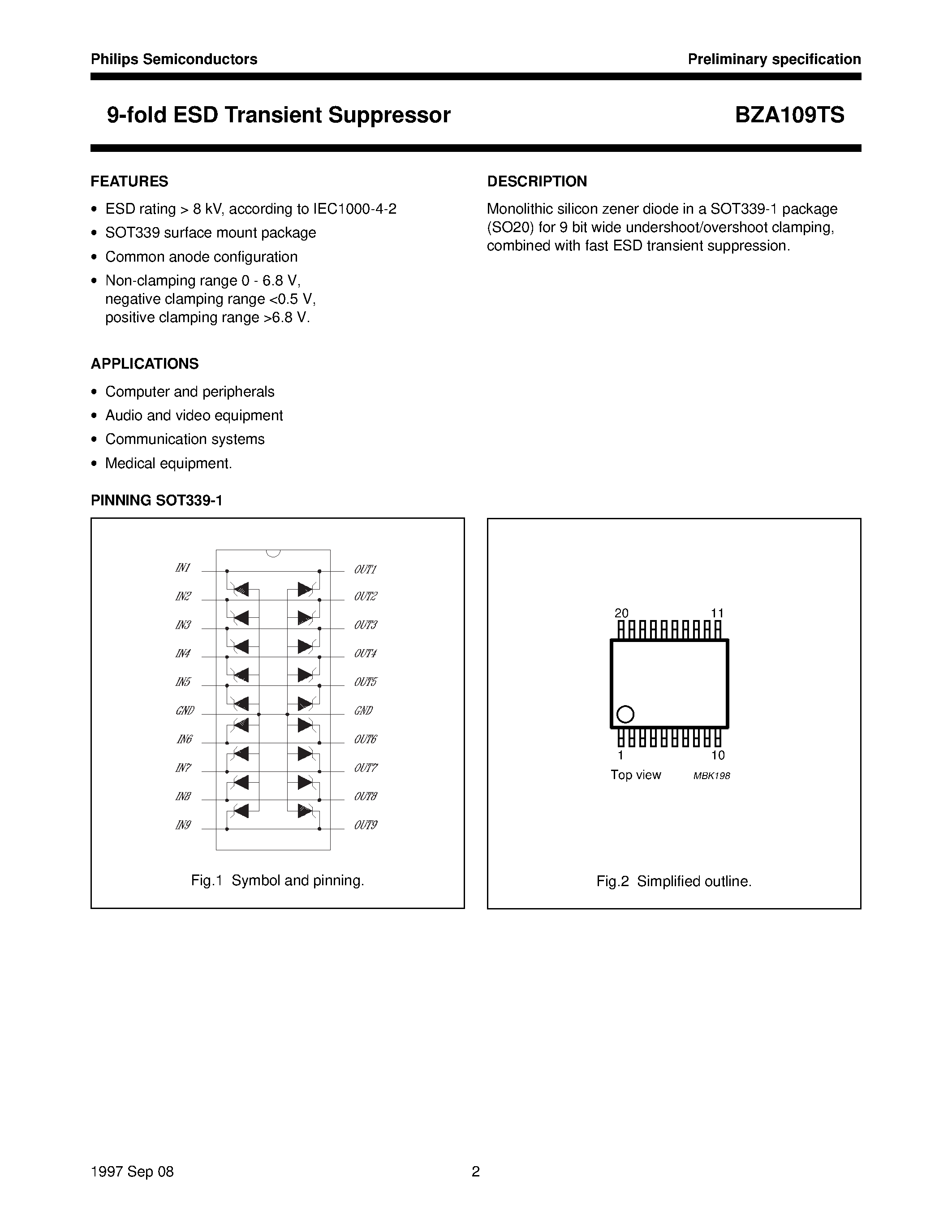 Даташит BZA109TS - 9-fold ESD Transient Suppressor страница 2