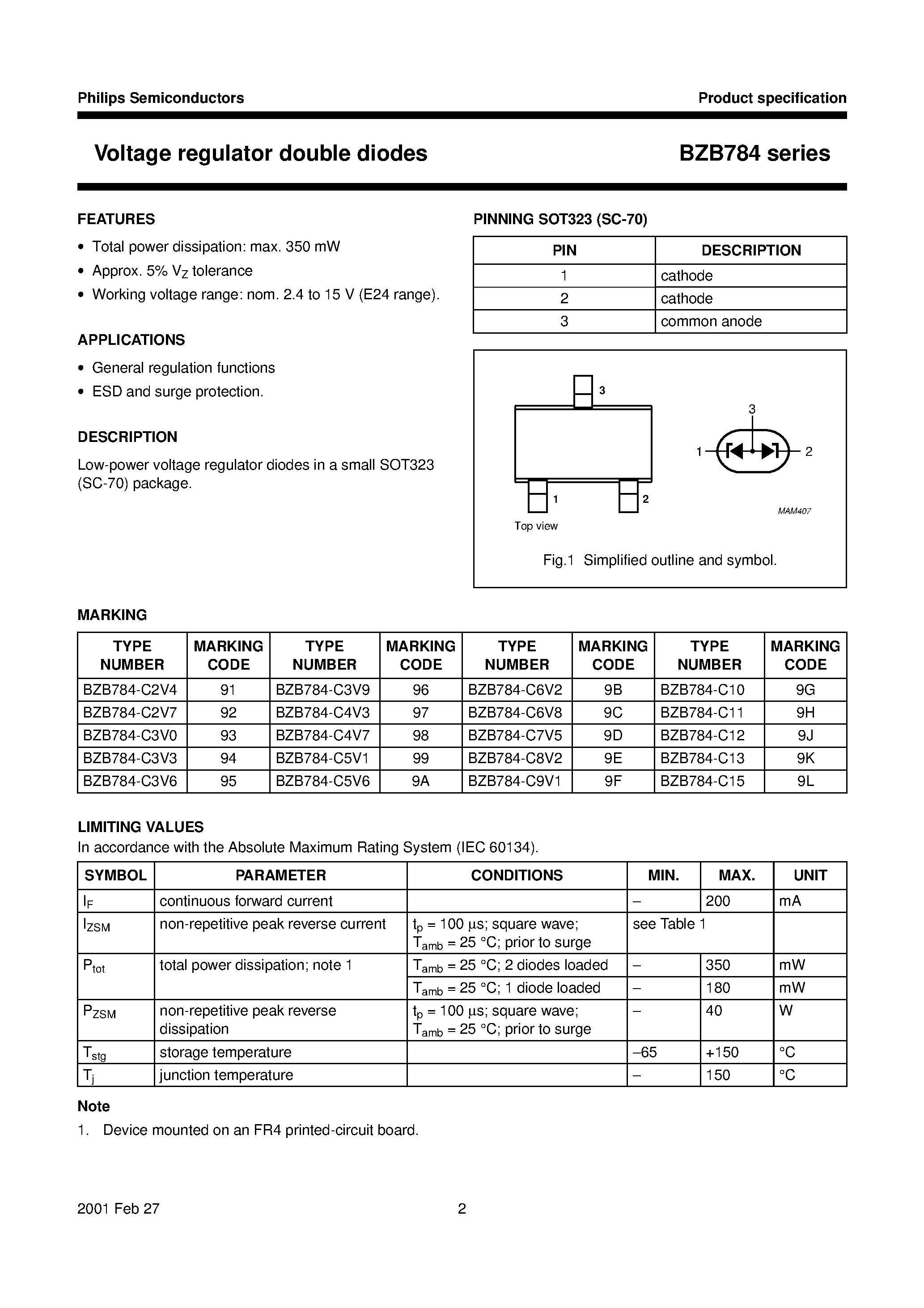 Datasheet BZB784-C13 page 2 Datasheet BZB784-C13 - Voltage regulator double diodes page 2