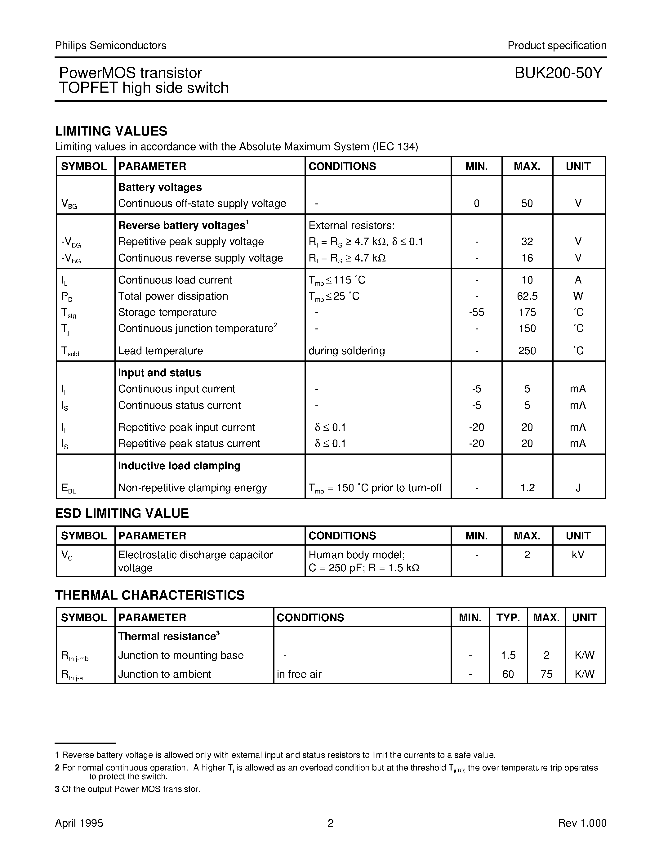 Даташит на микросхему BUK200-50Y страница 2 Даташит BUK200-50Y - PowerMOS transistor TOPFET high side switch страница 2