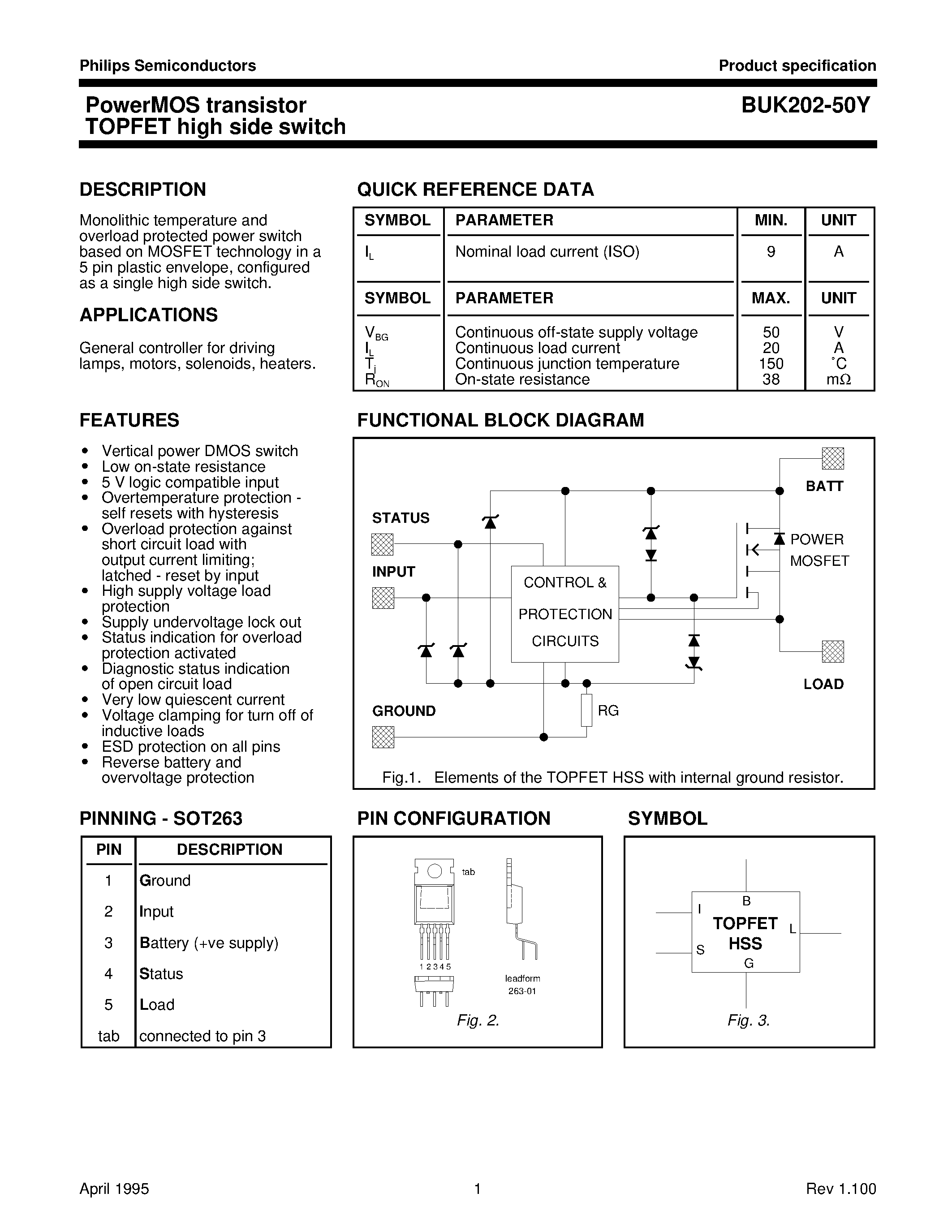 Даташит на микросхему BUK202-50 страница 1 Даташит BUK202-50 - PowerMOS transistor TOPFET high side switch страница 1