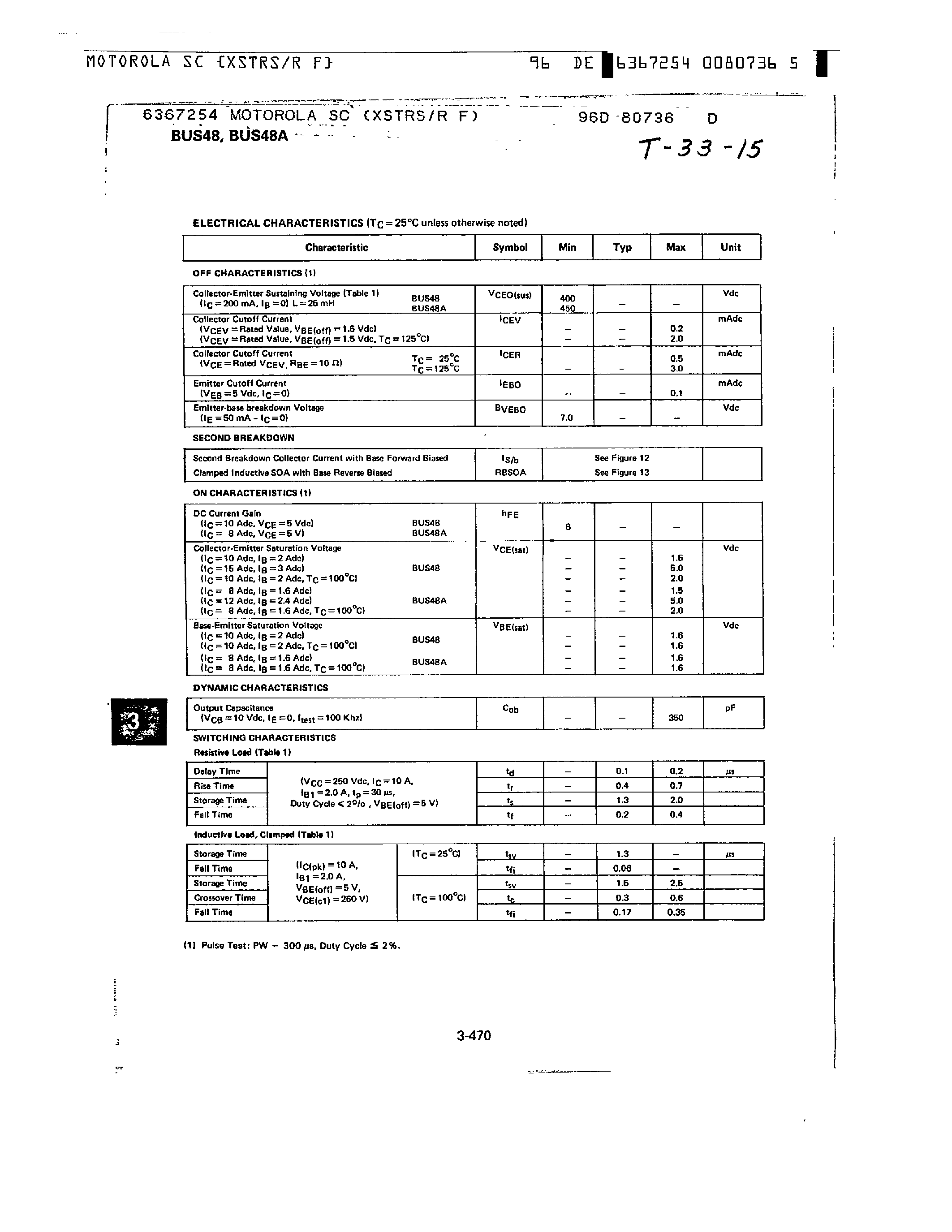 Даташит BUS48 - NPN SILICON POWER TRANSISTORS страница 2