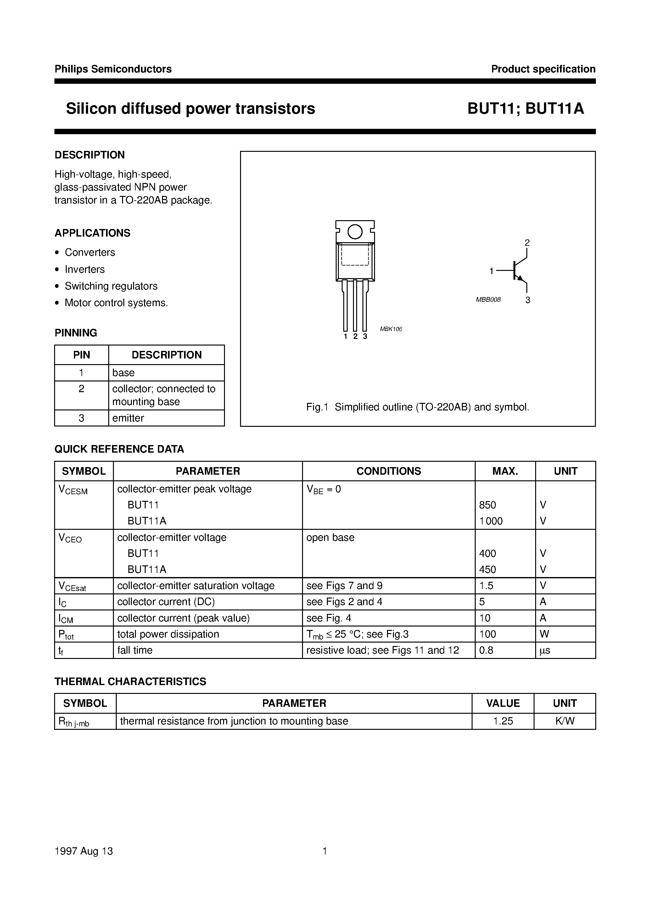 Даташит BUT11 - Silicon diffused power transistors страница 2