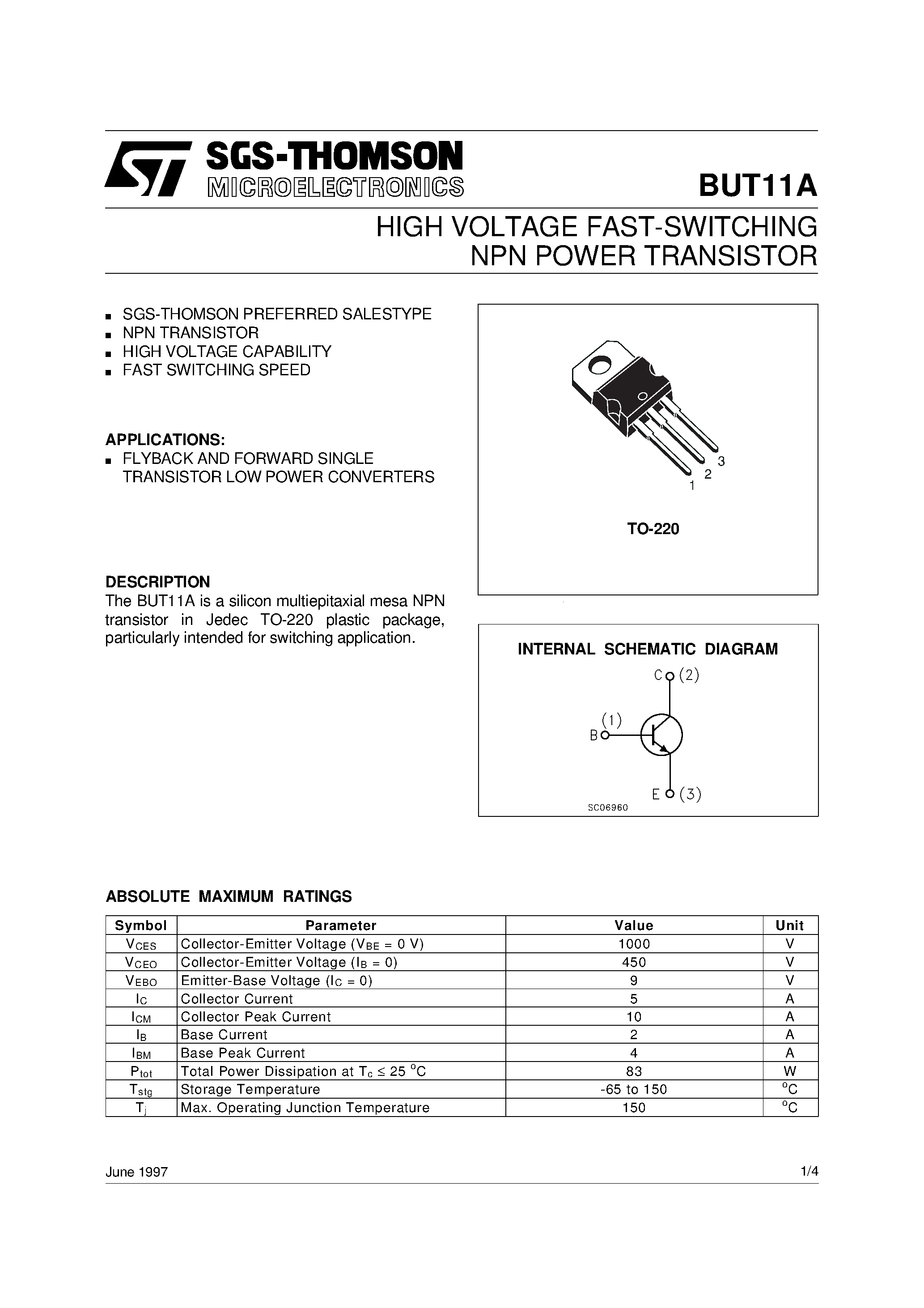 Даташит на микросхему BUT11A страница 1 Даташит BUT11A - HIGH VOLTAGE FAST-SWITCHING NPN POWER TRANSISTOR страница 1