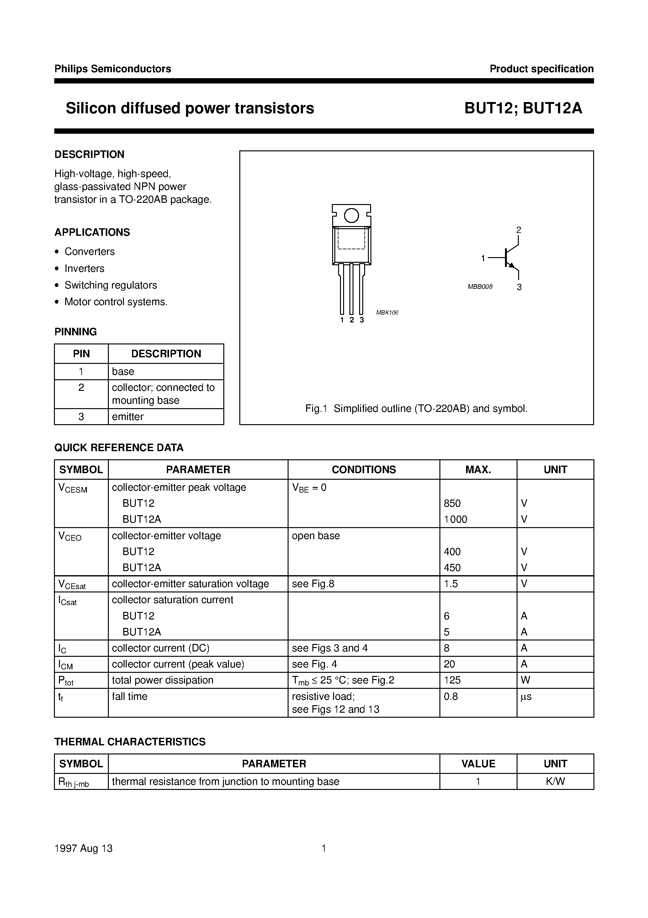 Даташит BUT12 - Silicon diffused power transistors страница 2