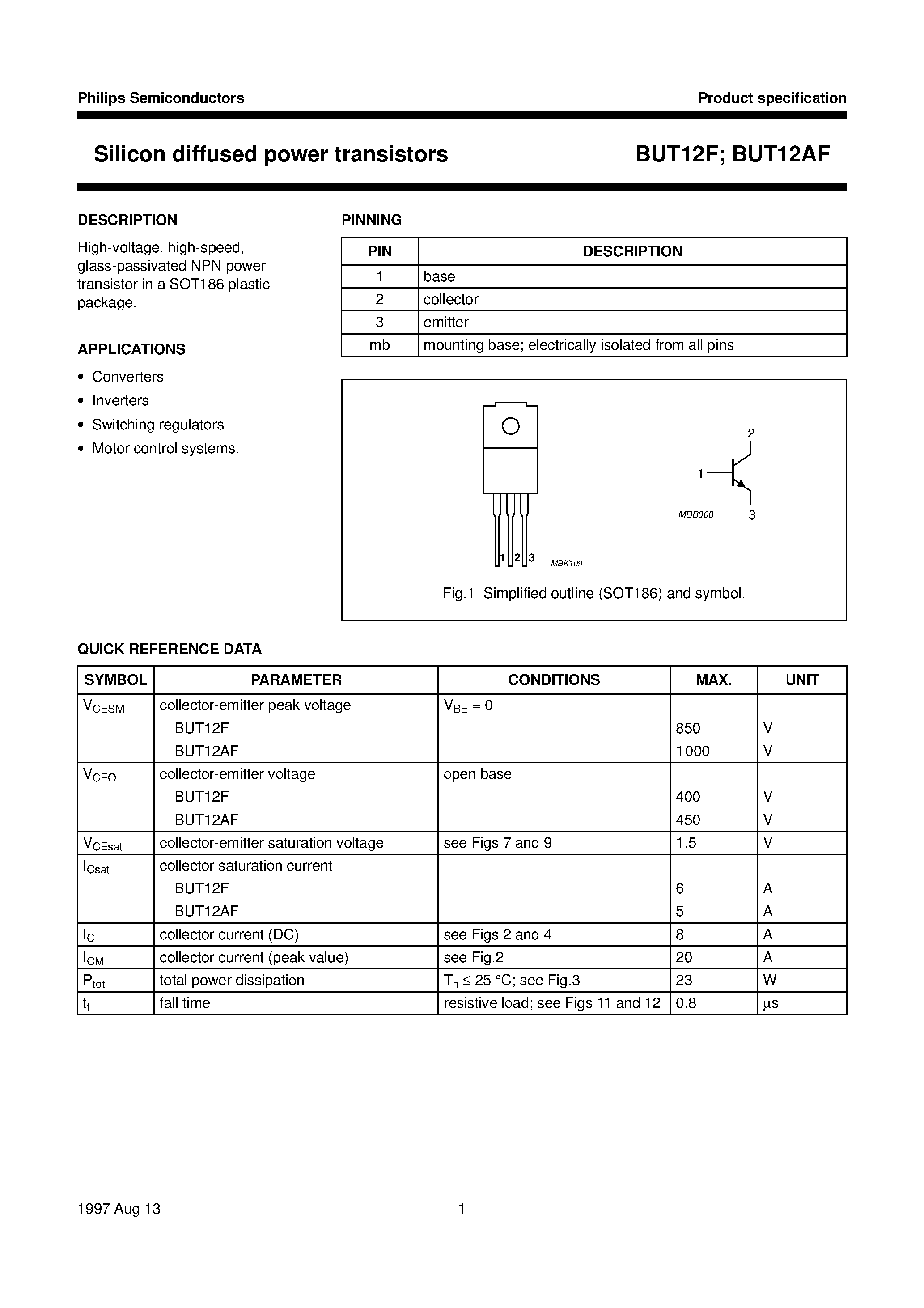 Даташит BUT12AF - Silicon diffused power transistors страница 2