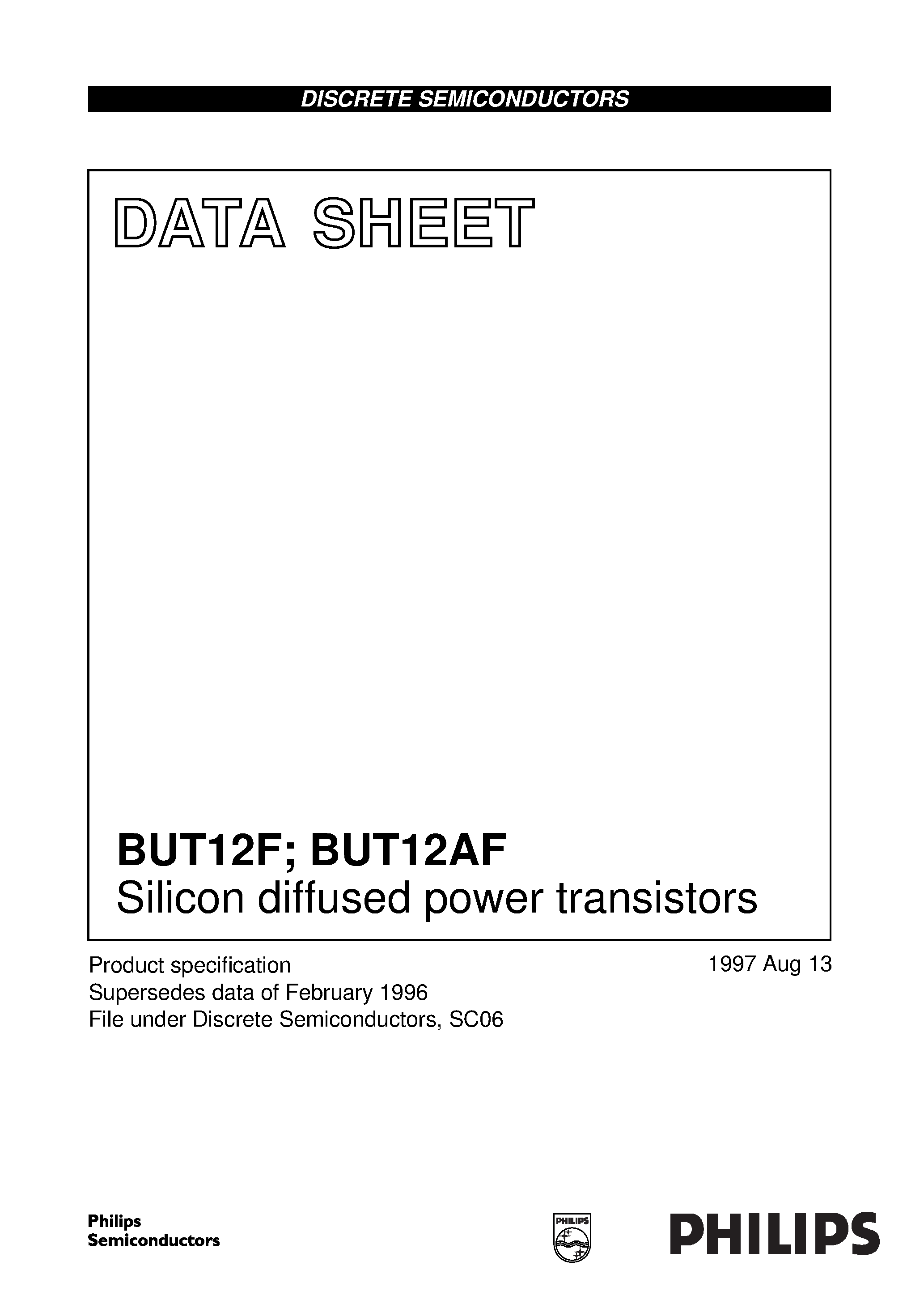Даташит BUT12F - Silicon diffused power transistors страница 1
