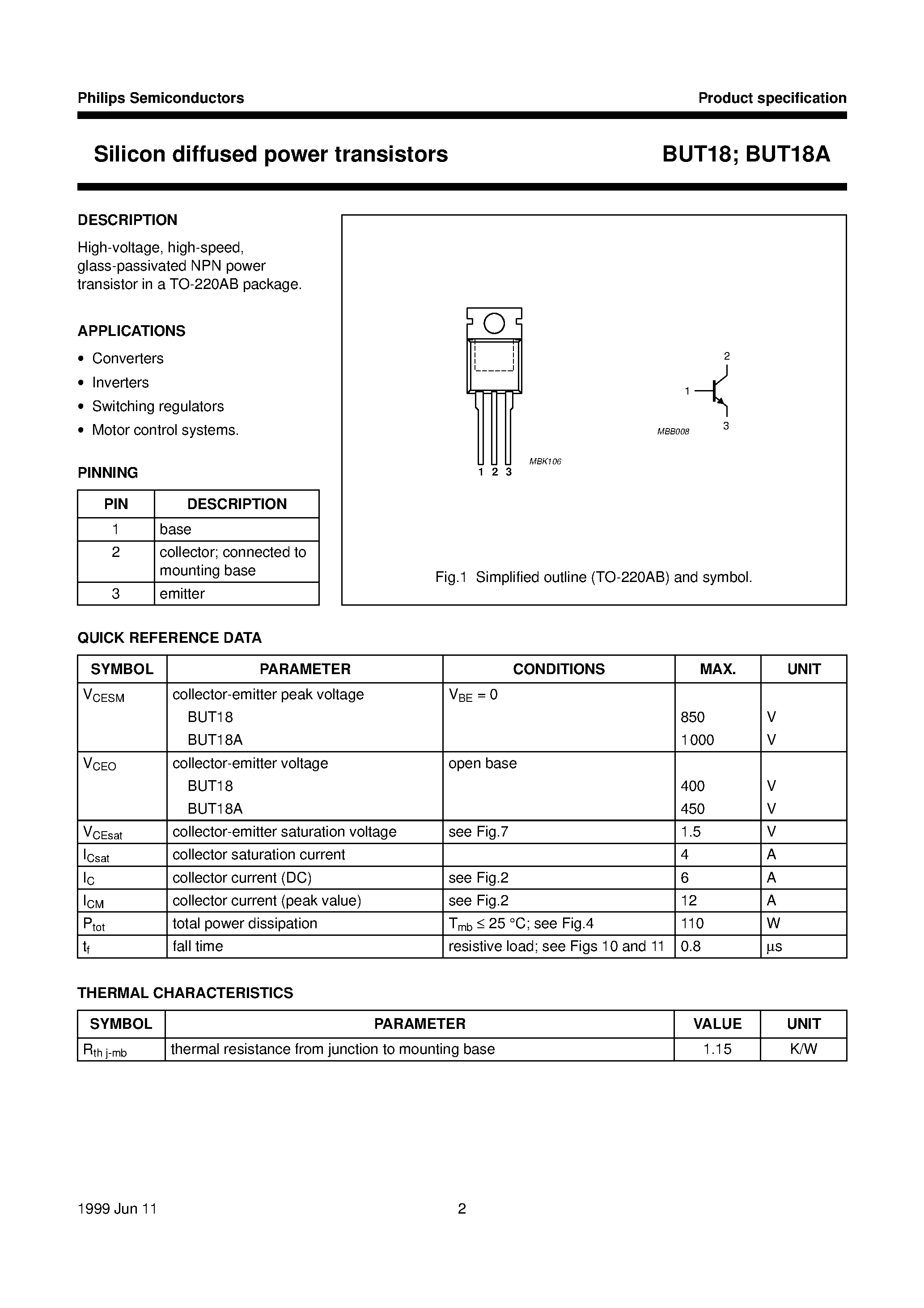 Даташит BUT18 - Silicon diffused power transistors страница 2