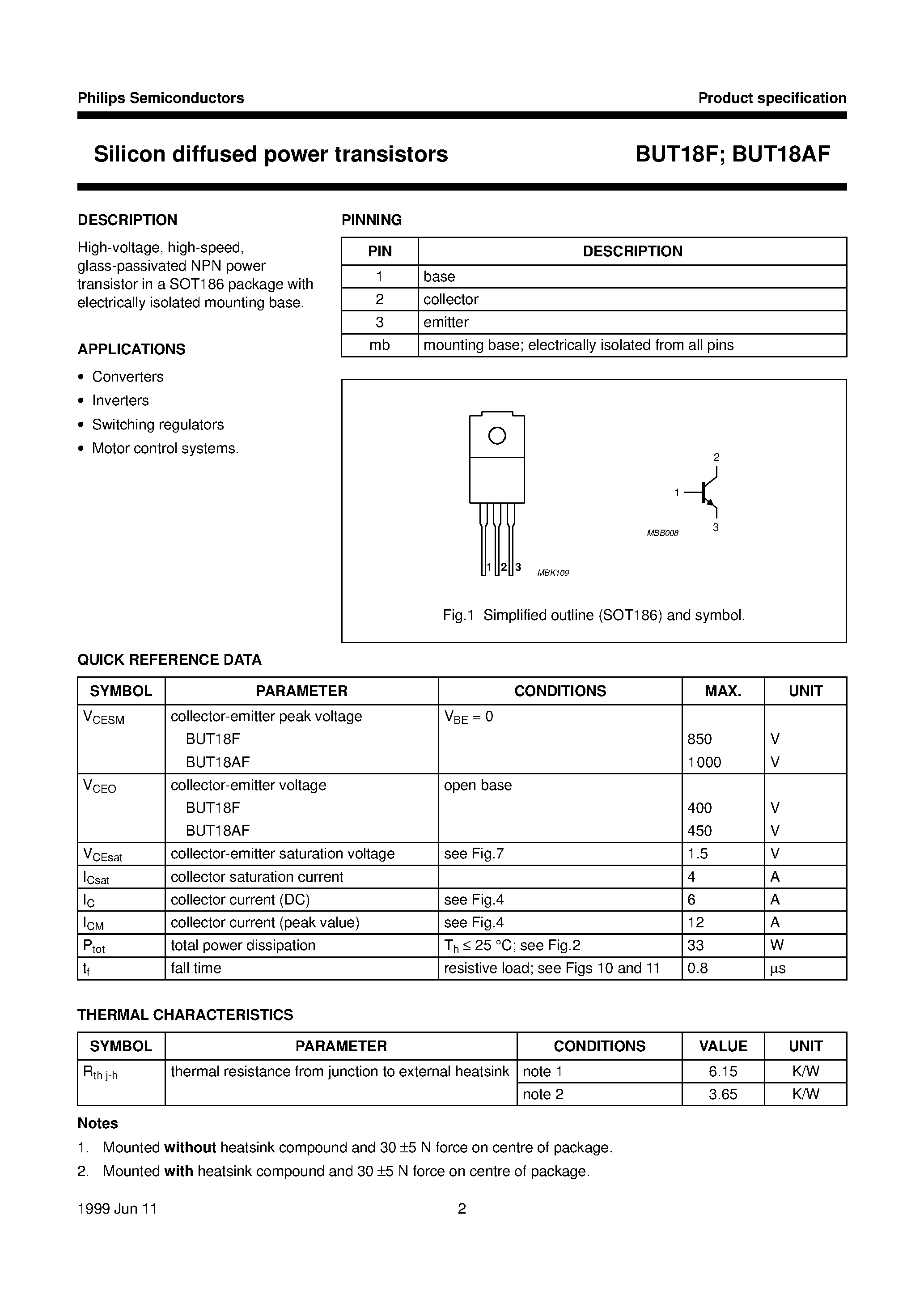 Даташит BUT18AF - Silicon diffused power transistors страница 2
