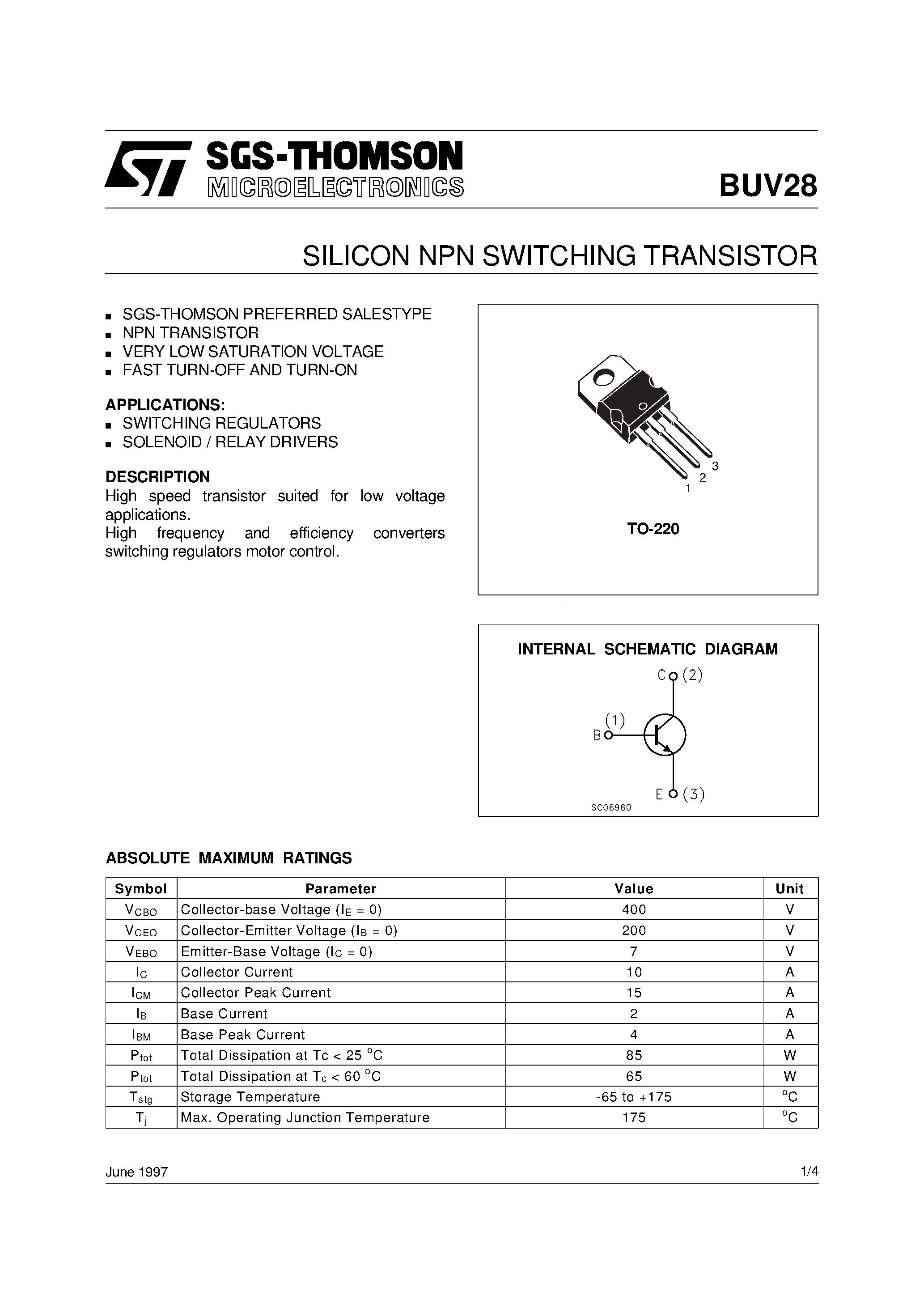 Даташит на микросхему BUV28 страница 1 Даташит BUV28 - SILICON NPN SWITCHING TRANSISTOR страница 1