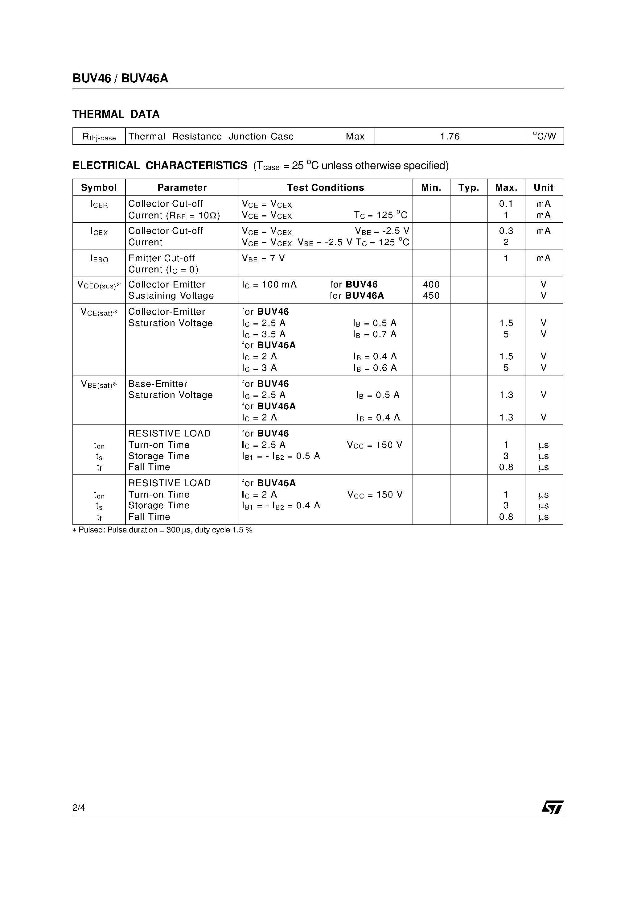 Даташит BUV46A - HIGH VOLTAGE NPN SILICON POWER TRANSISTORS страница 2