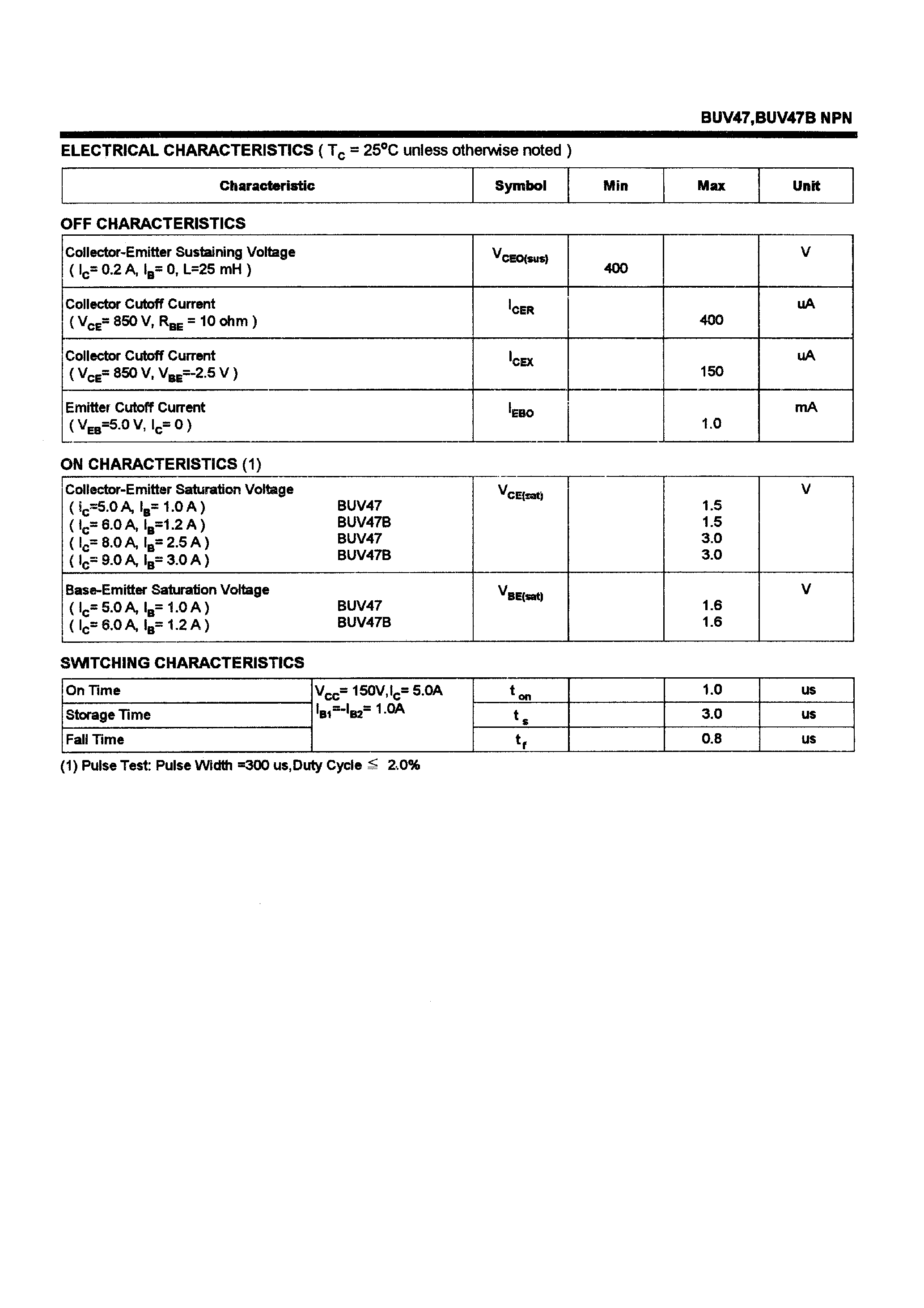 Даташит BUV47 - POWER TRANSISTORS(9A/400V/90W) страница 2
