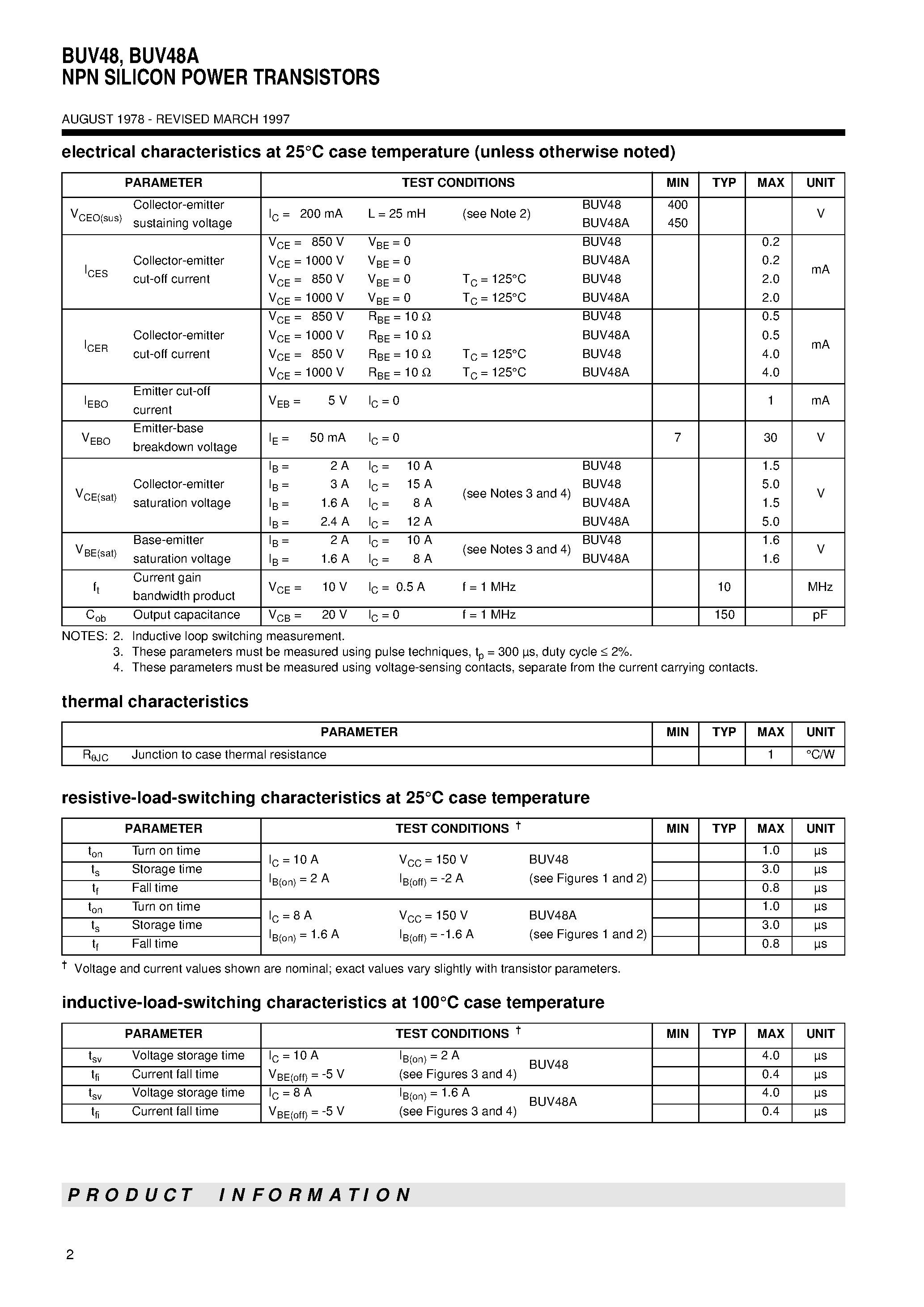 Даташит BUV48 - NPN SILICON POWER TRANSISTORS страница 2