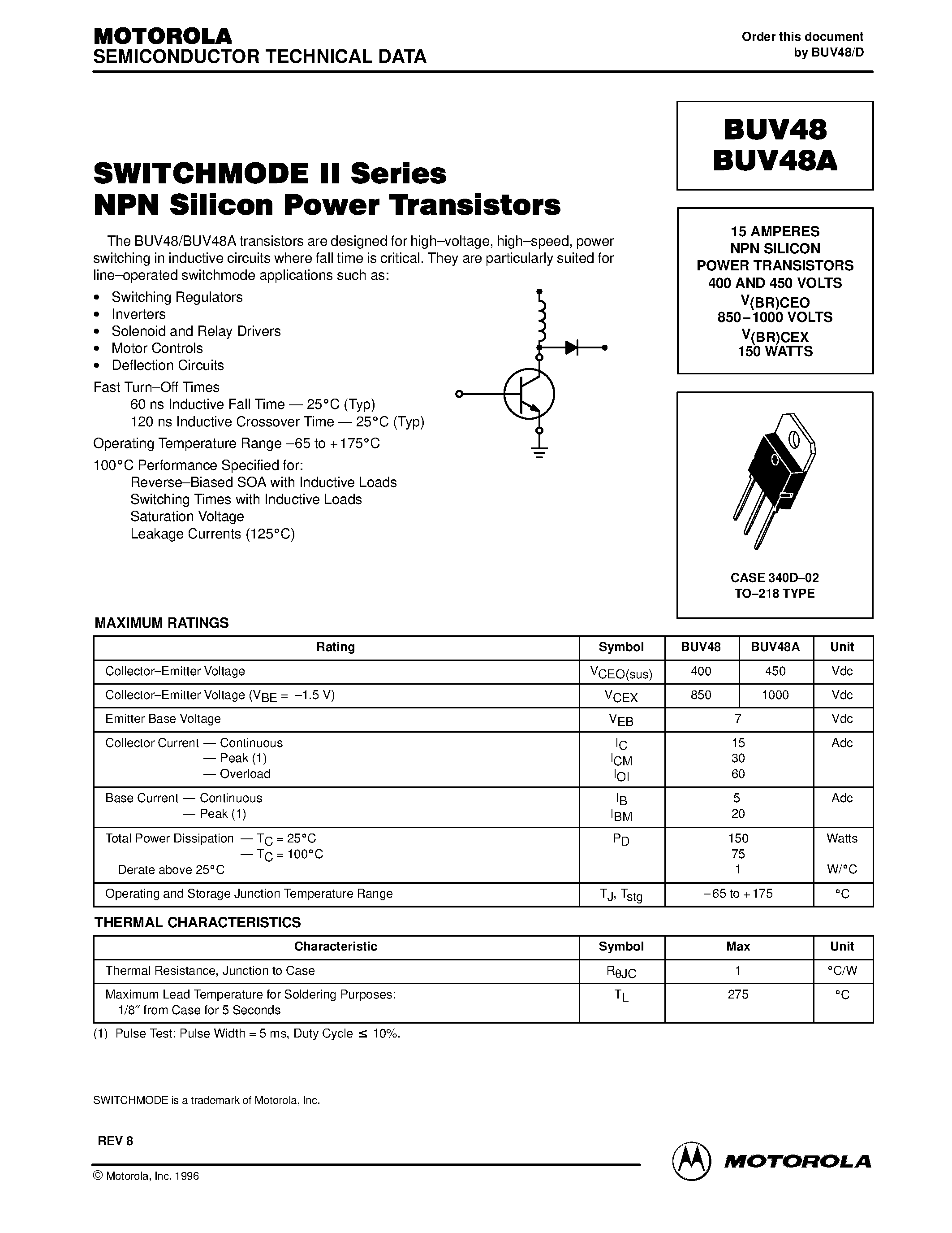 Даташит BUV48A - SITCHMODE II Series NPN Silicon Power Transistors страница 1