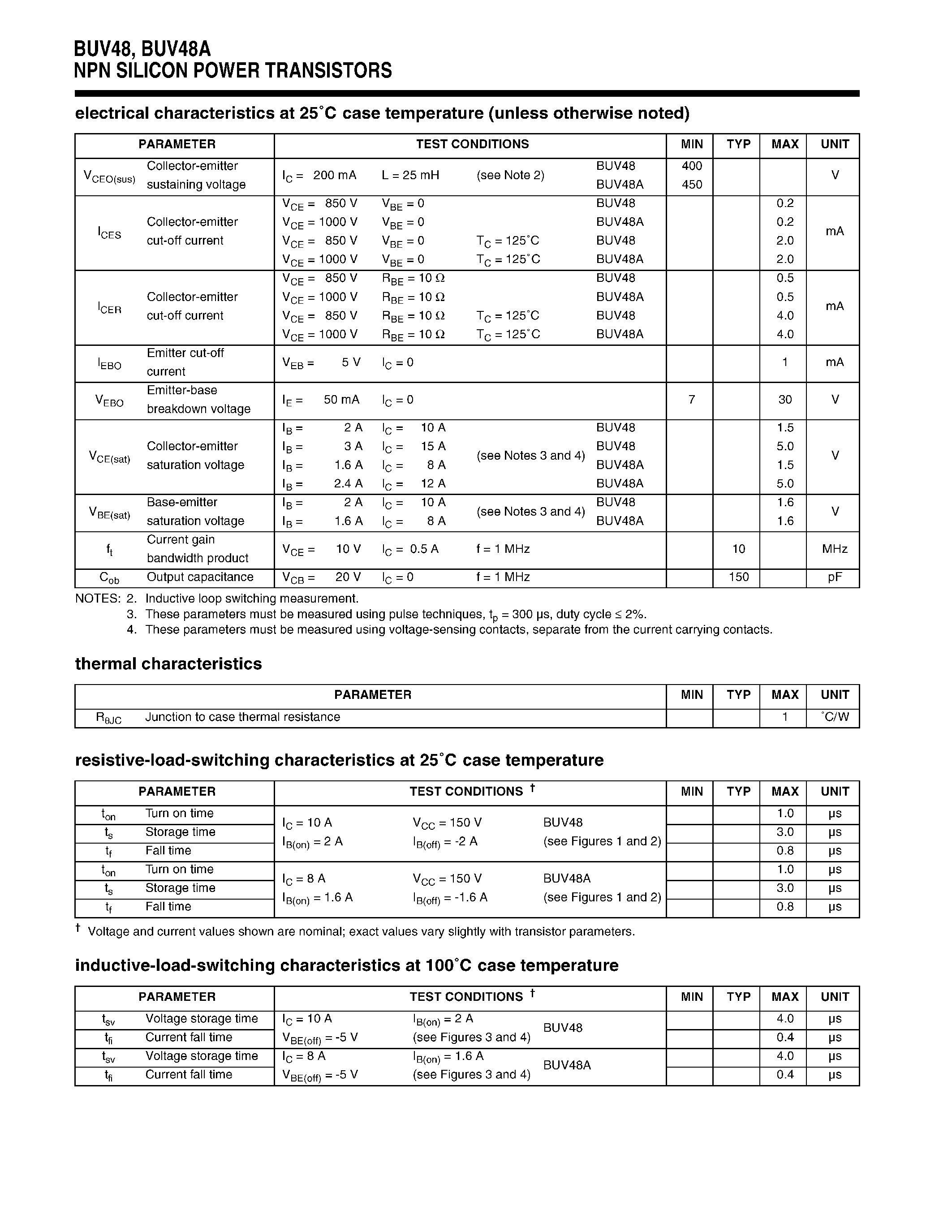 Даташит BUV48A - NPN SILICON POWER TRANSISTORS страница 2