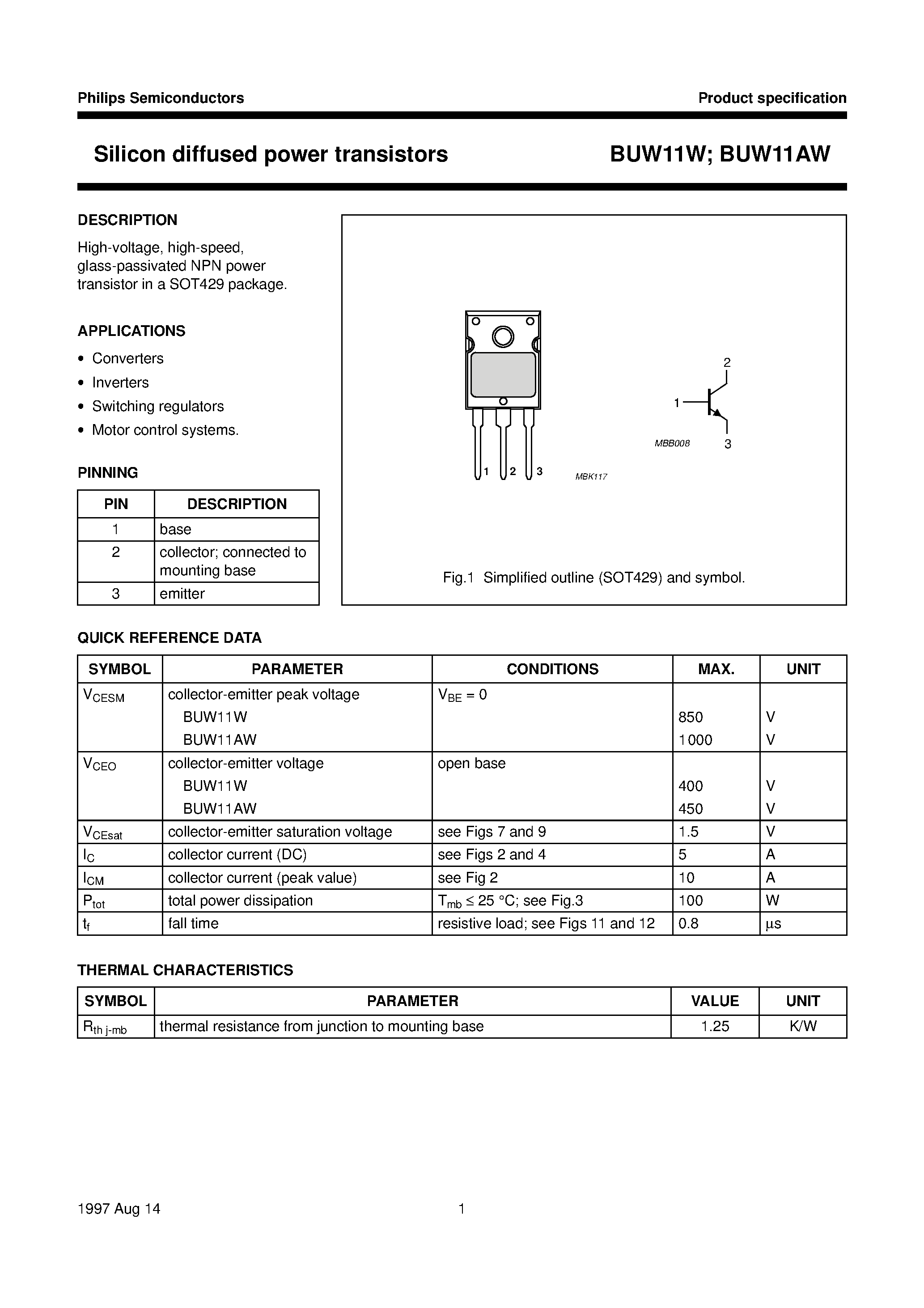 Даташит BUW11AW - Silicon diffused power transistors страница 2