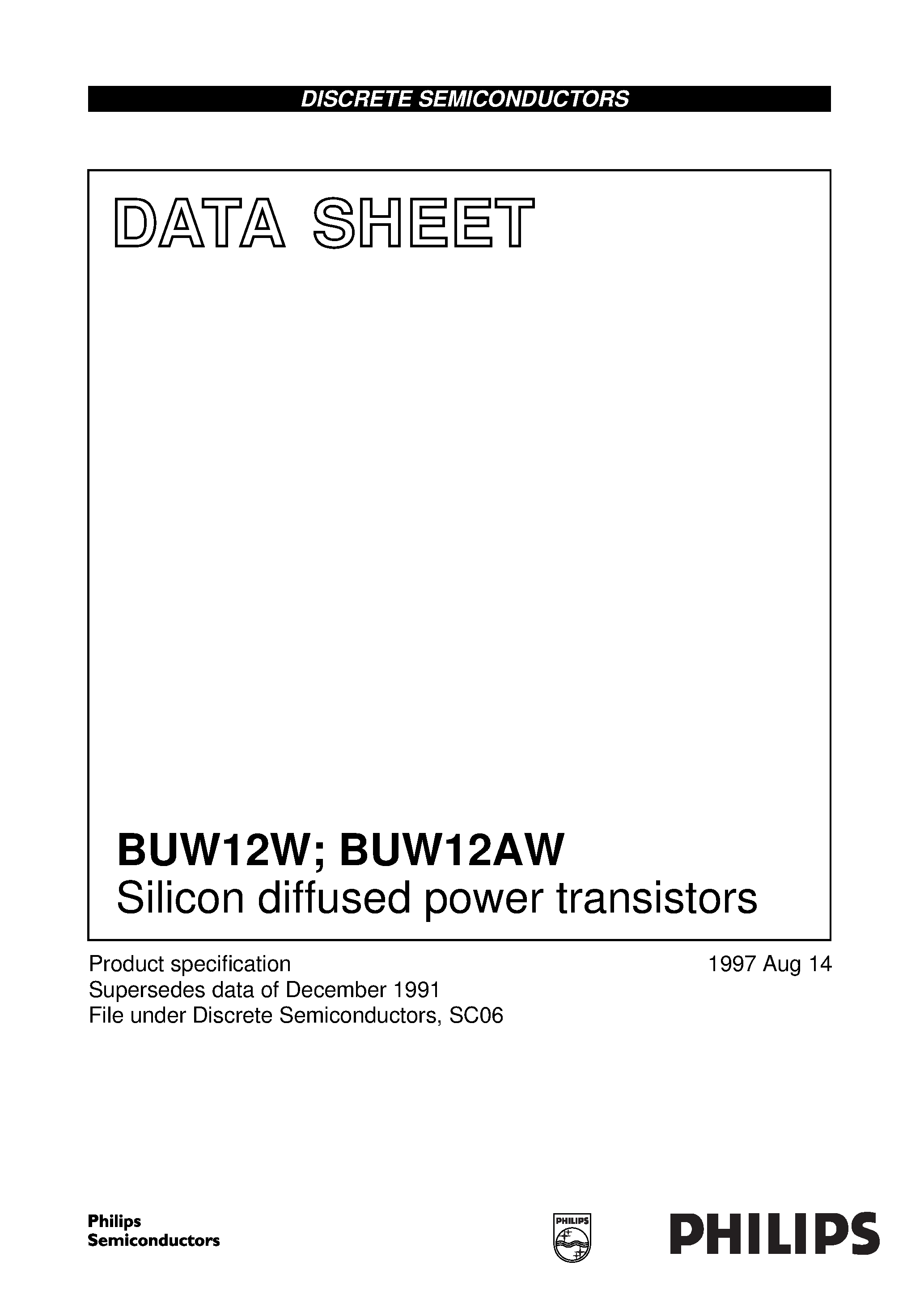 Даташит BUW12AW - Silicon diffused power transistors страница 1