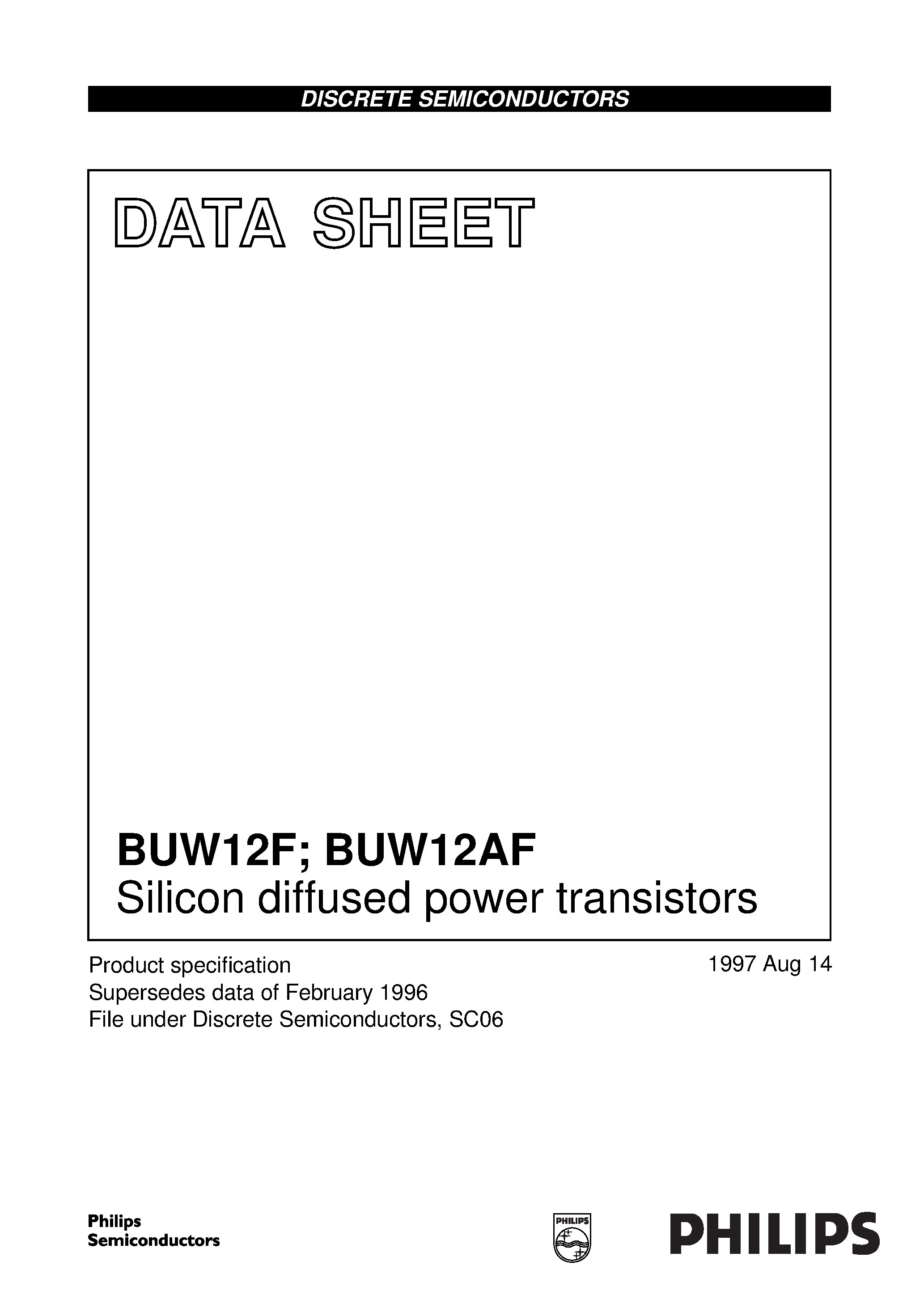 Даташит BUW12F - Silicon diffused power transistors страница 1