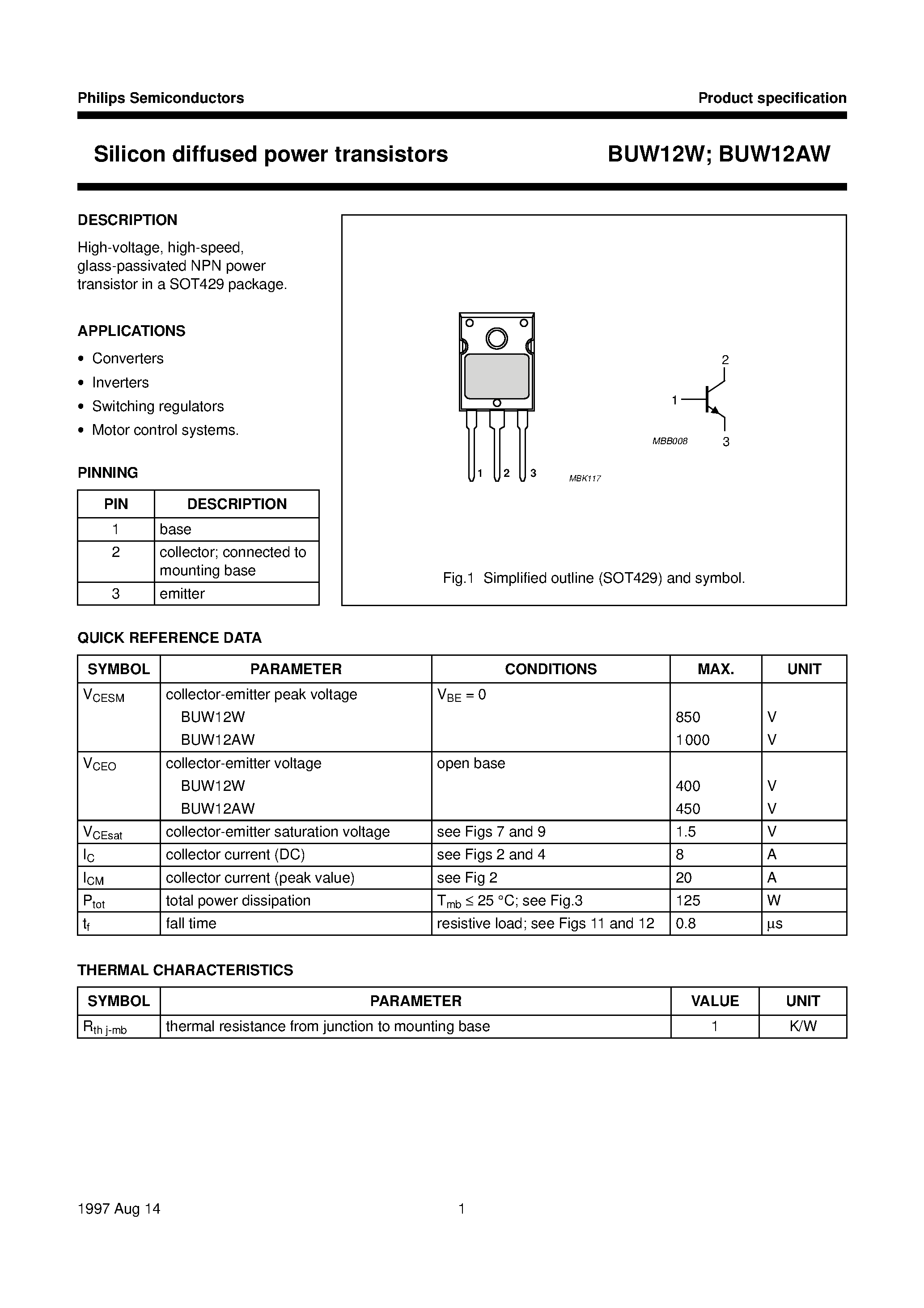 Даташит BUW12W - Silicon diffused power transistors страница 2