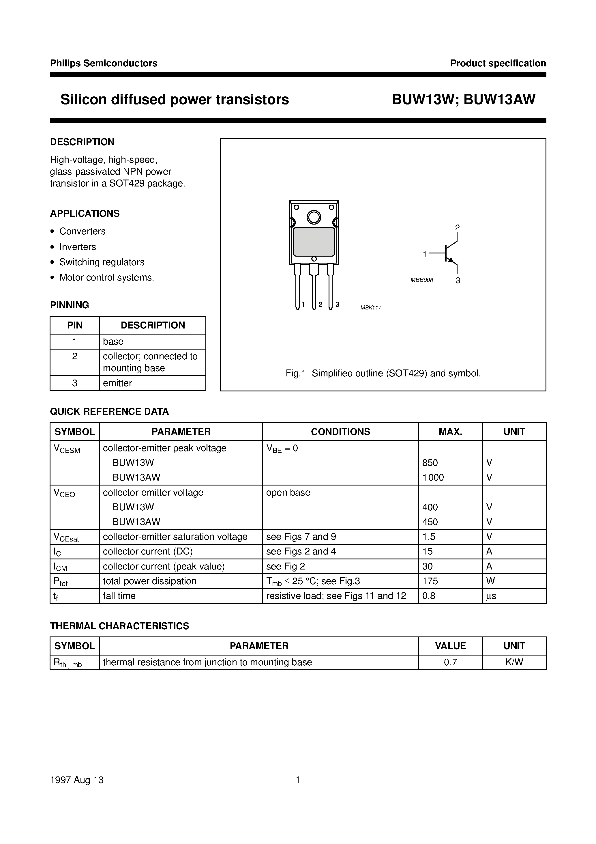 Даташит BUW13AW - Silicon diffused power transistors страница 2