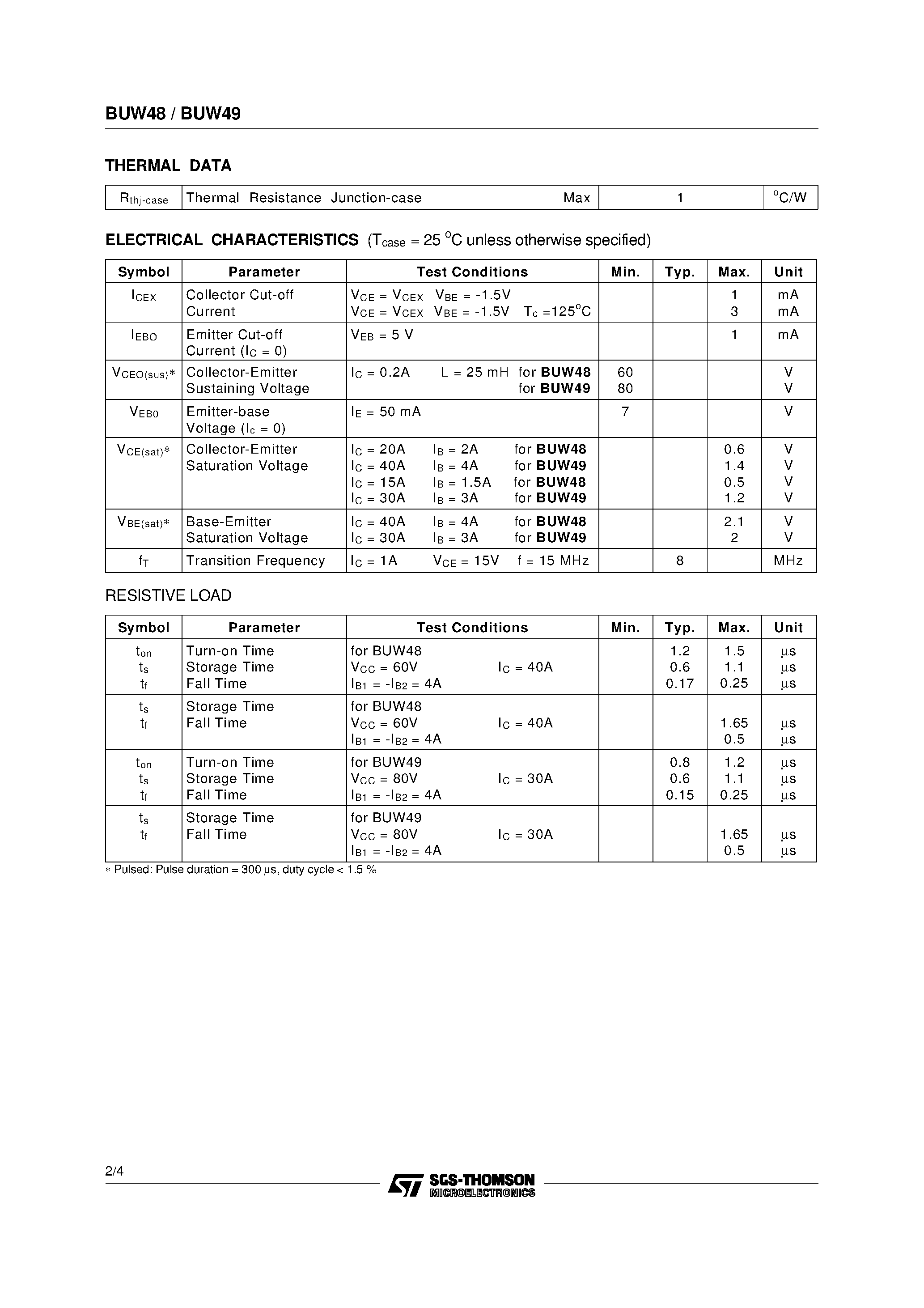 Даташит BUW48 - HIGH POWER NPN SILICON TRANSISTORS страница 2