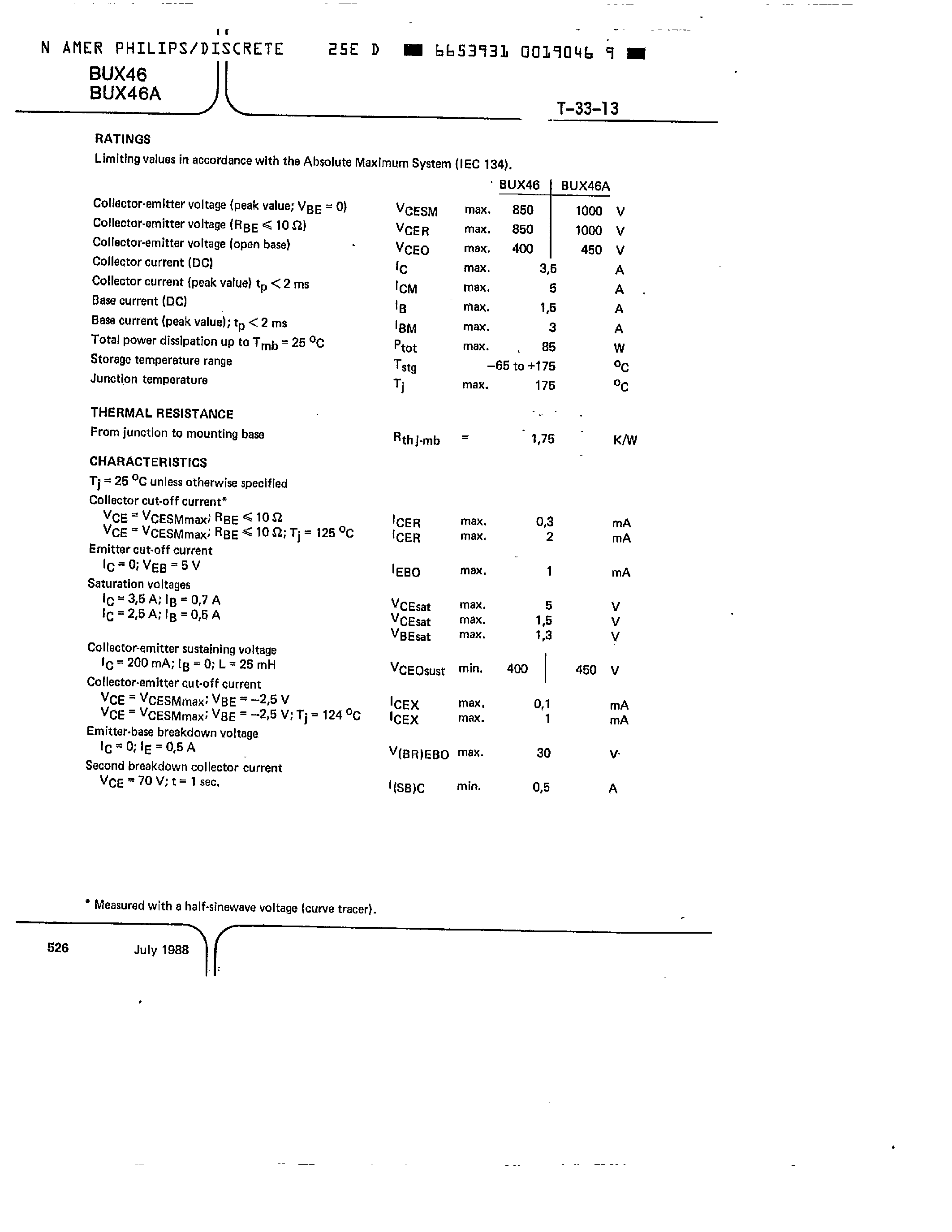 Даташит BUX46 - SILICON DIFFUSED POWER TRANSISTORS страница 2